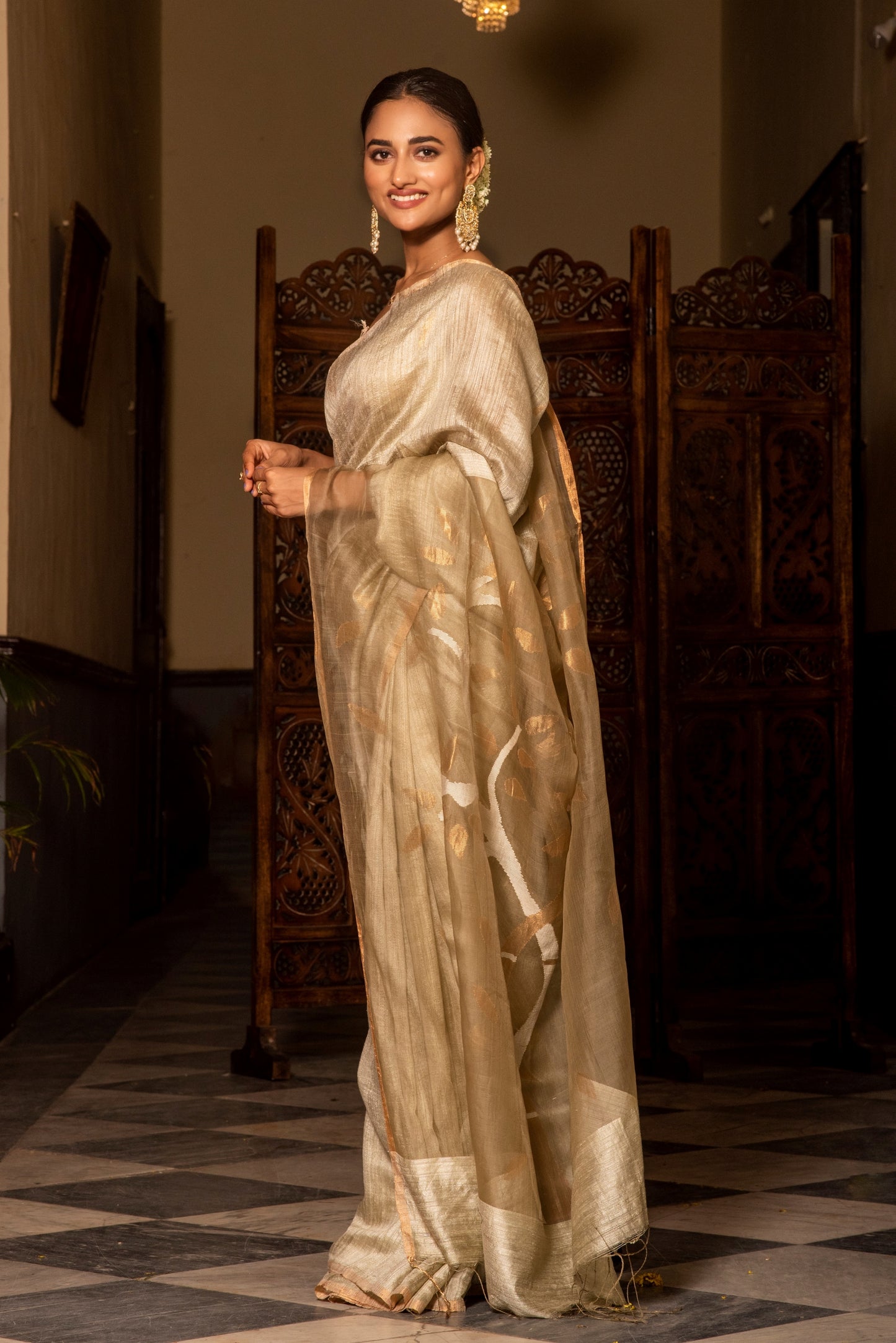 Beige Pure Matka Silk Handloom Saree (Pre-Order)