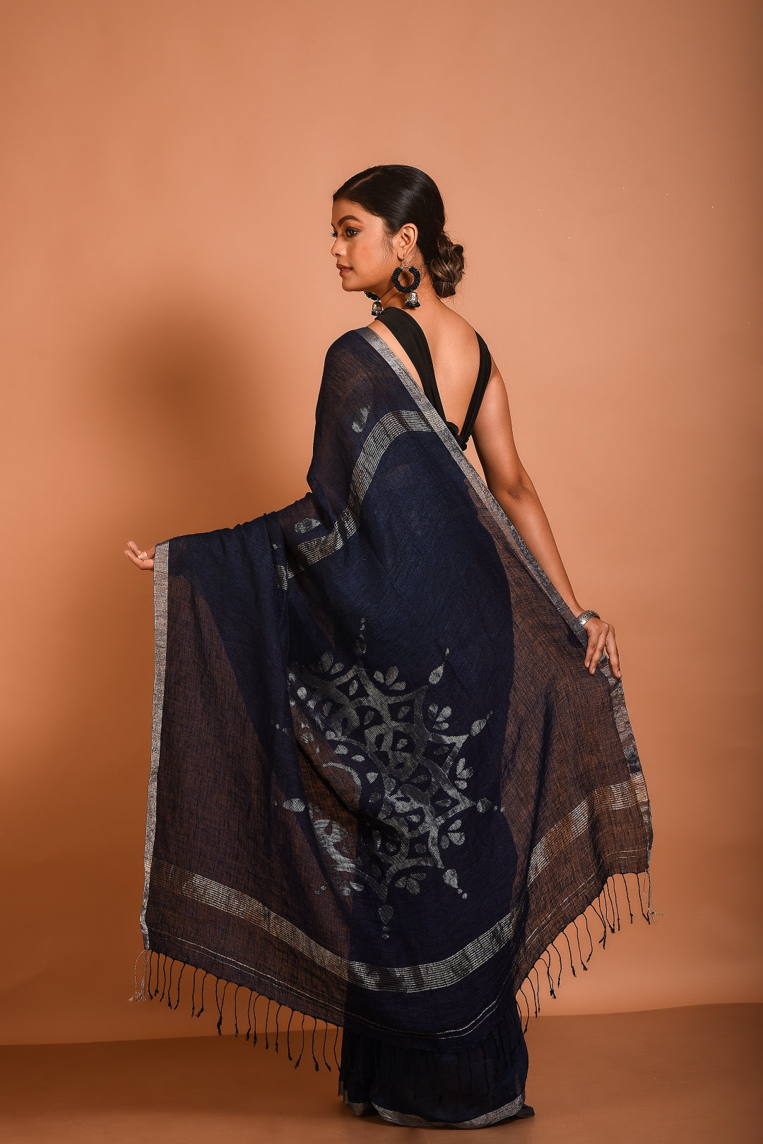 Blue Pure Linen Jamdani Handloom Saree