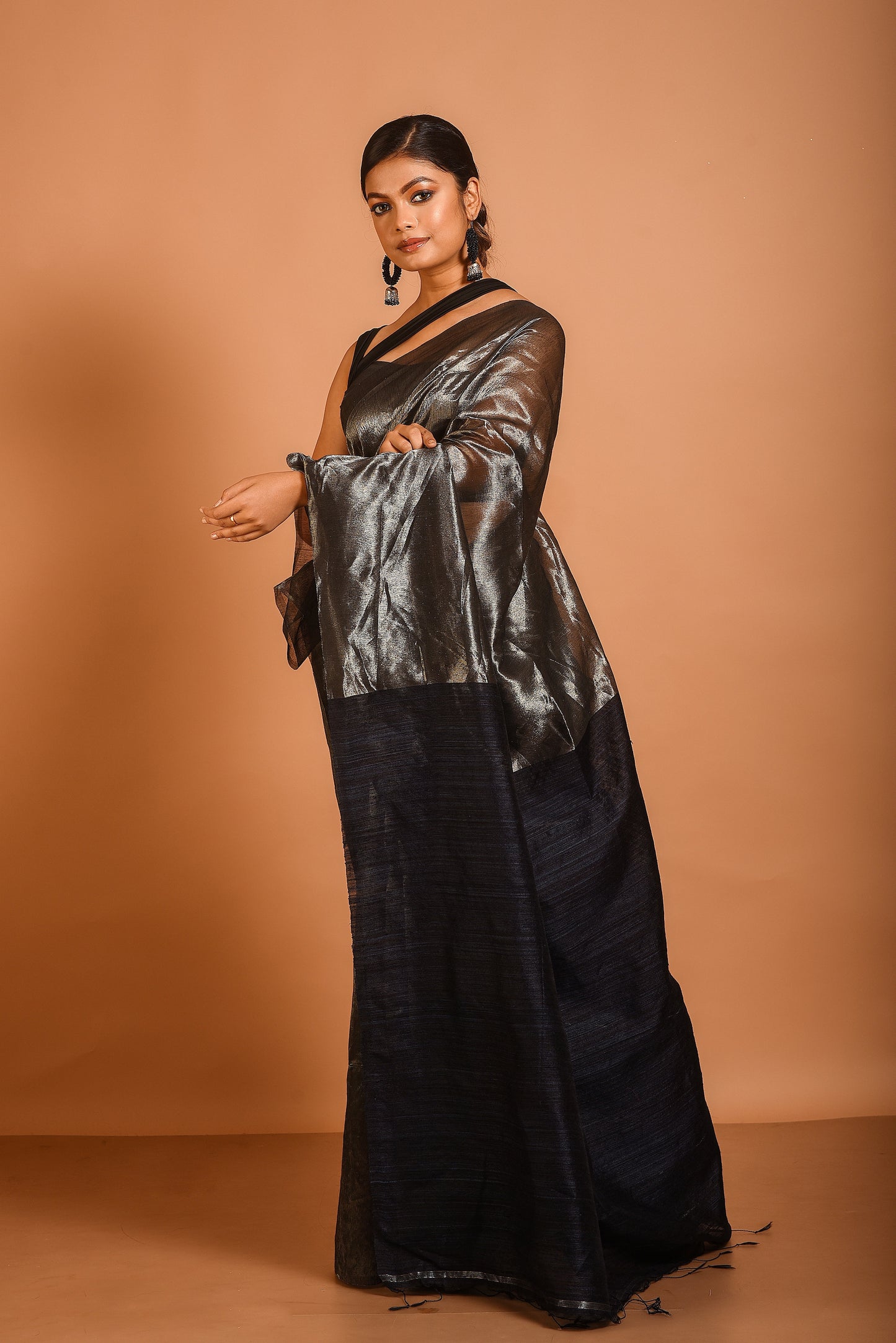 Silver Tissue Organza Silk Handloom Saree