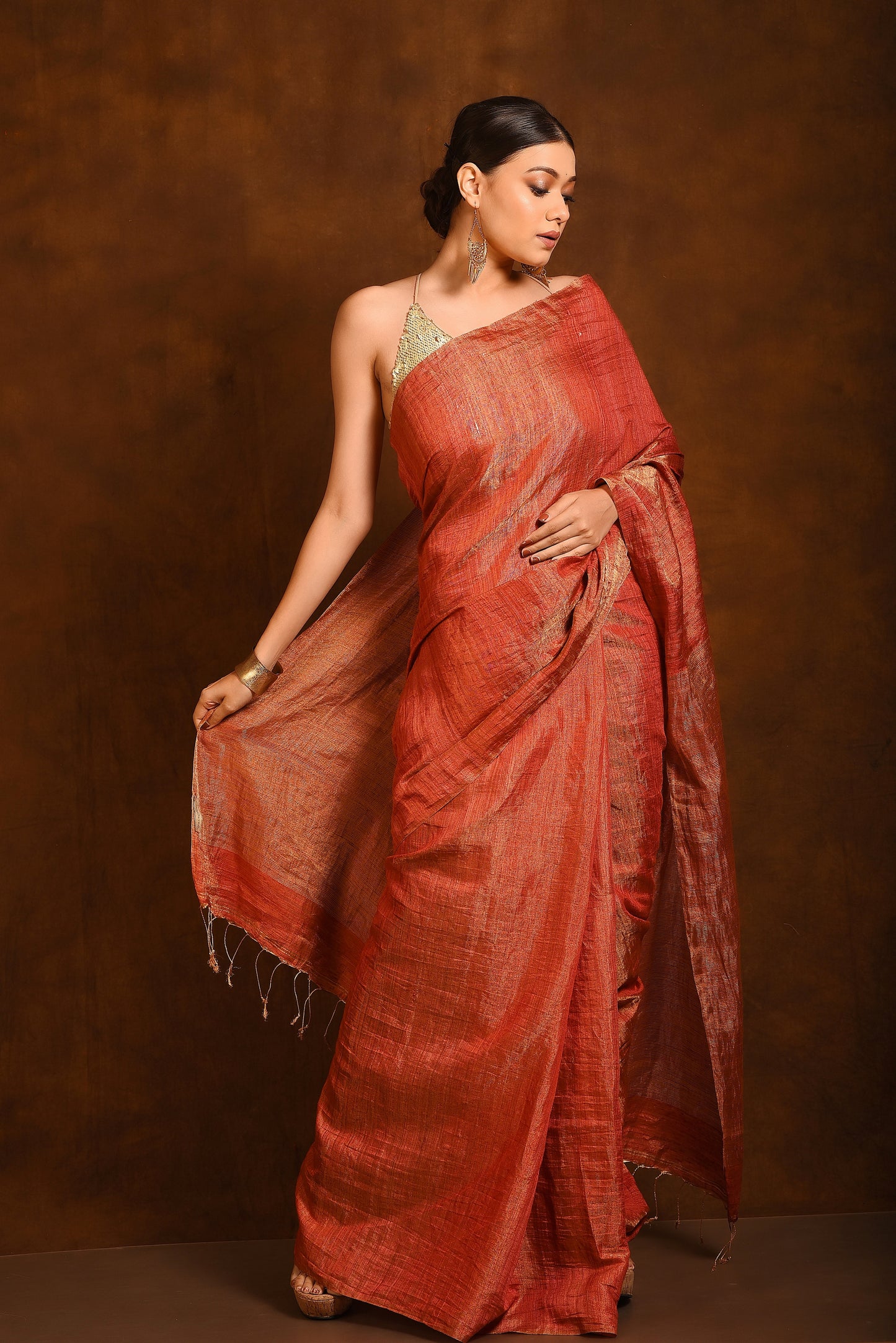 Red Pure Matka Silk Tissue Handloom Saree