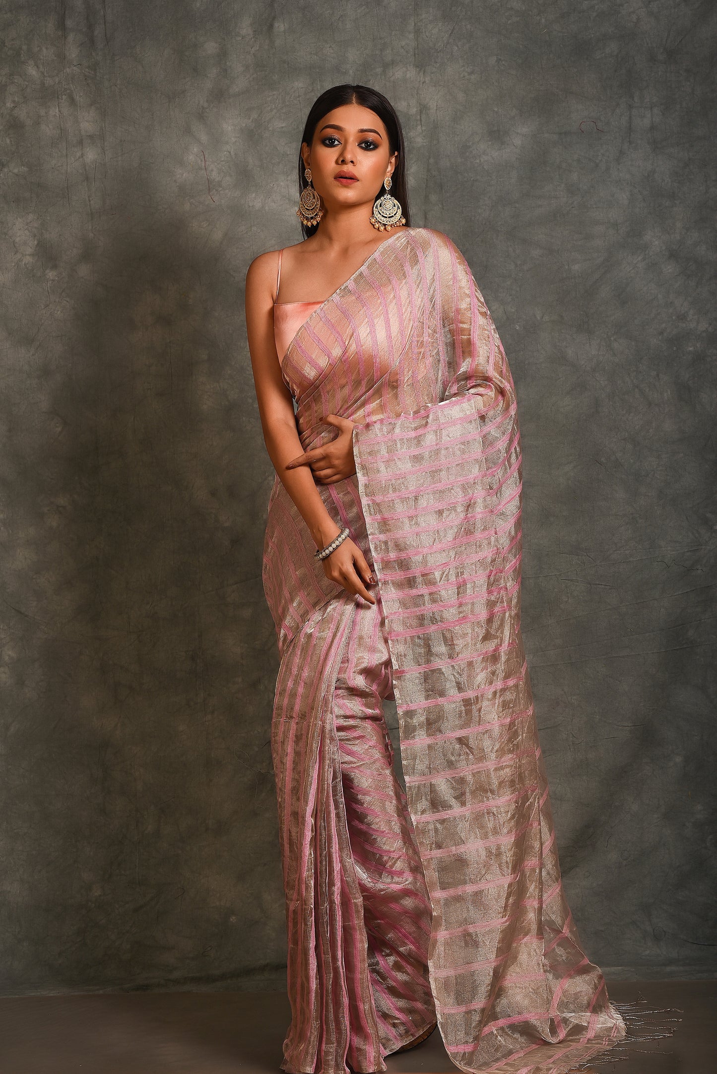 Pink Tissue Organza Silk Handloom Saree