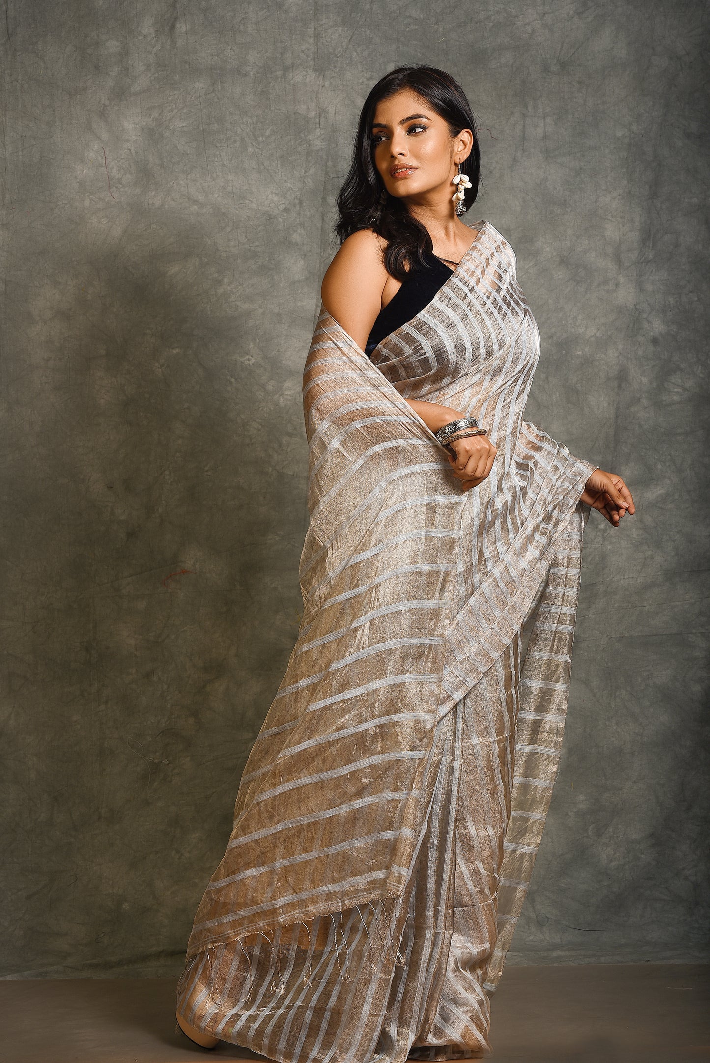 Blue Tissue Organza Silk Handloom Saree