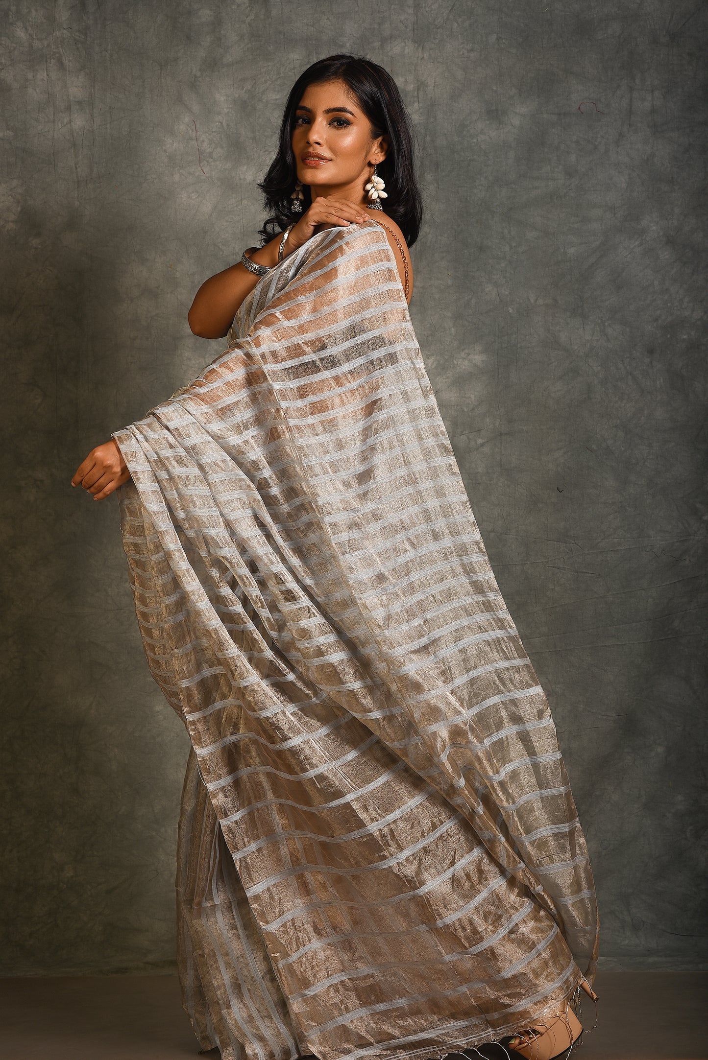 Blue Tissue Organza Silk Handloom Saree