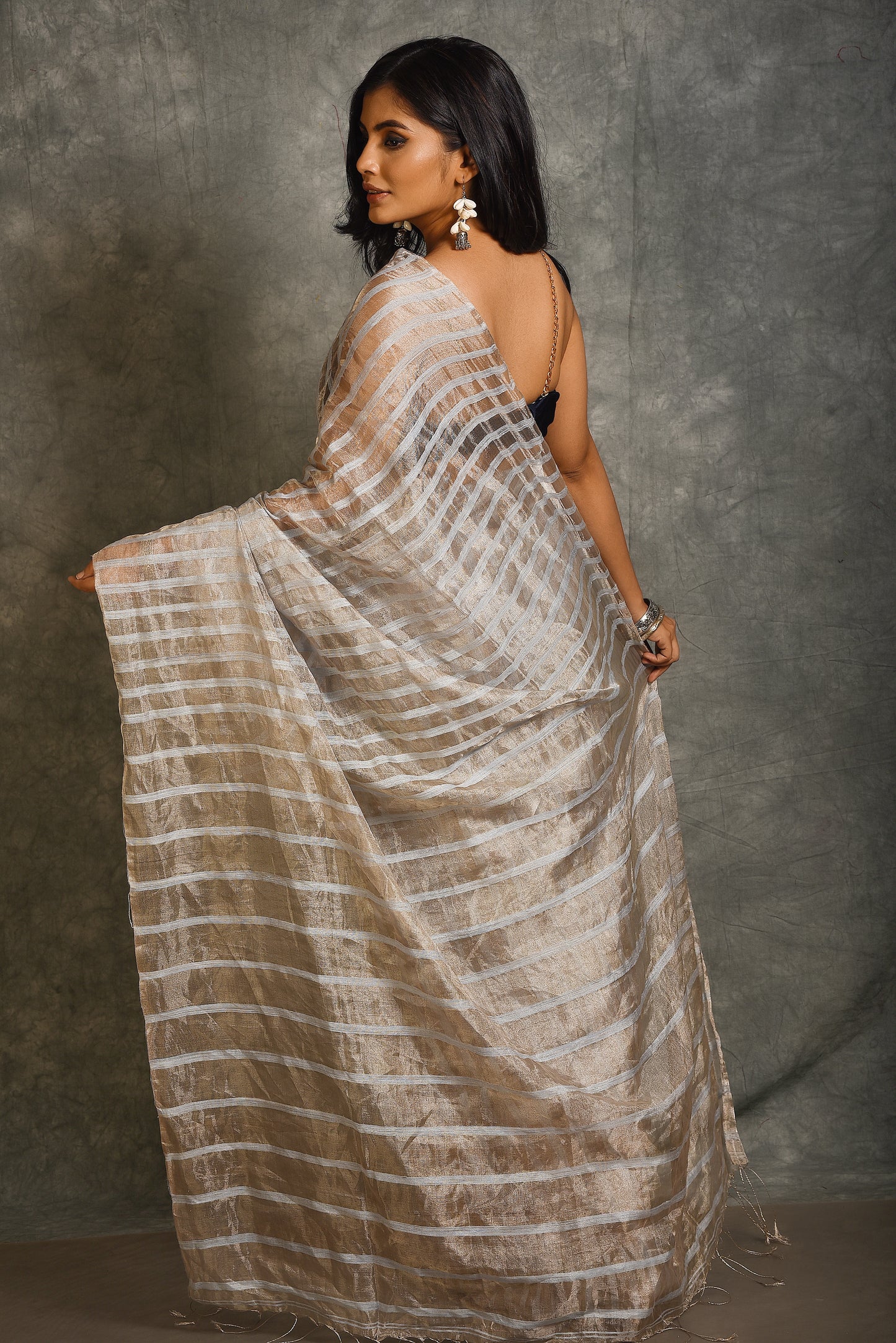 Blue Tissue Organza Silk Handloom Saree