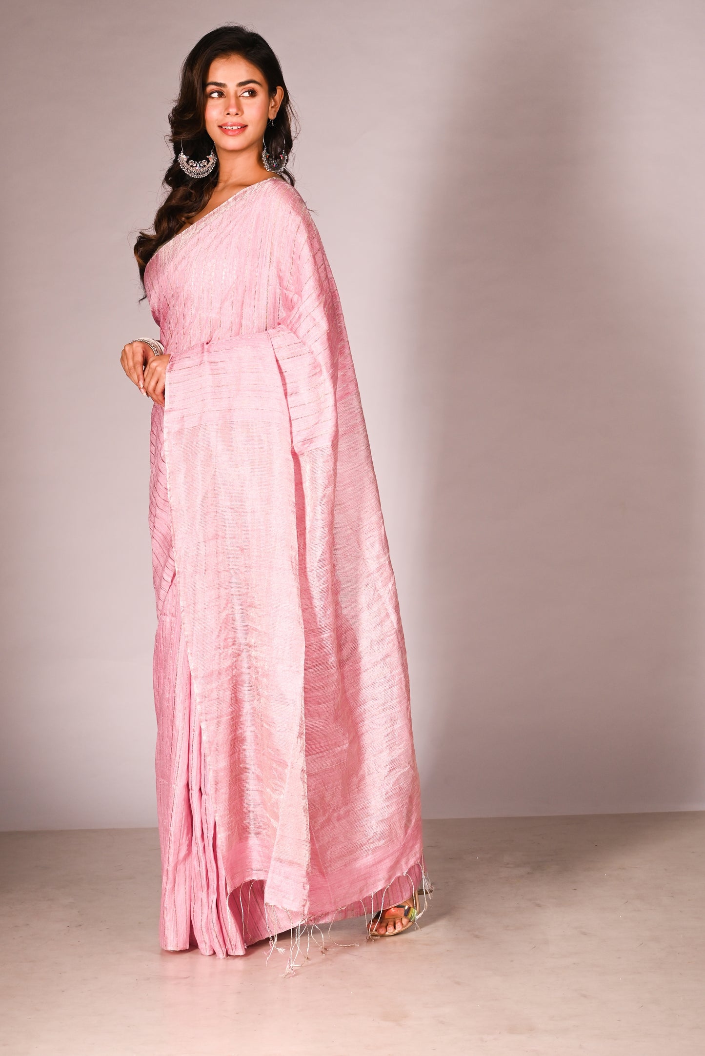 Pink Pure Matka Silk Tissue Handloom Saree