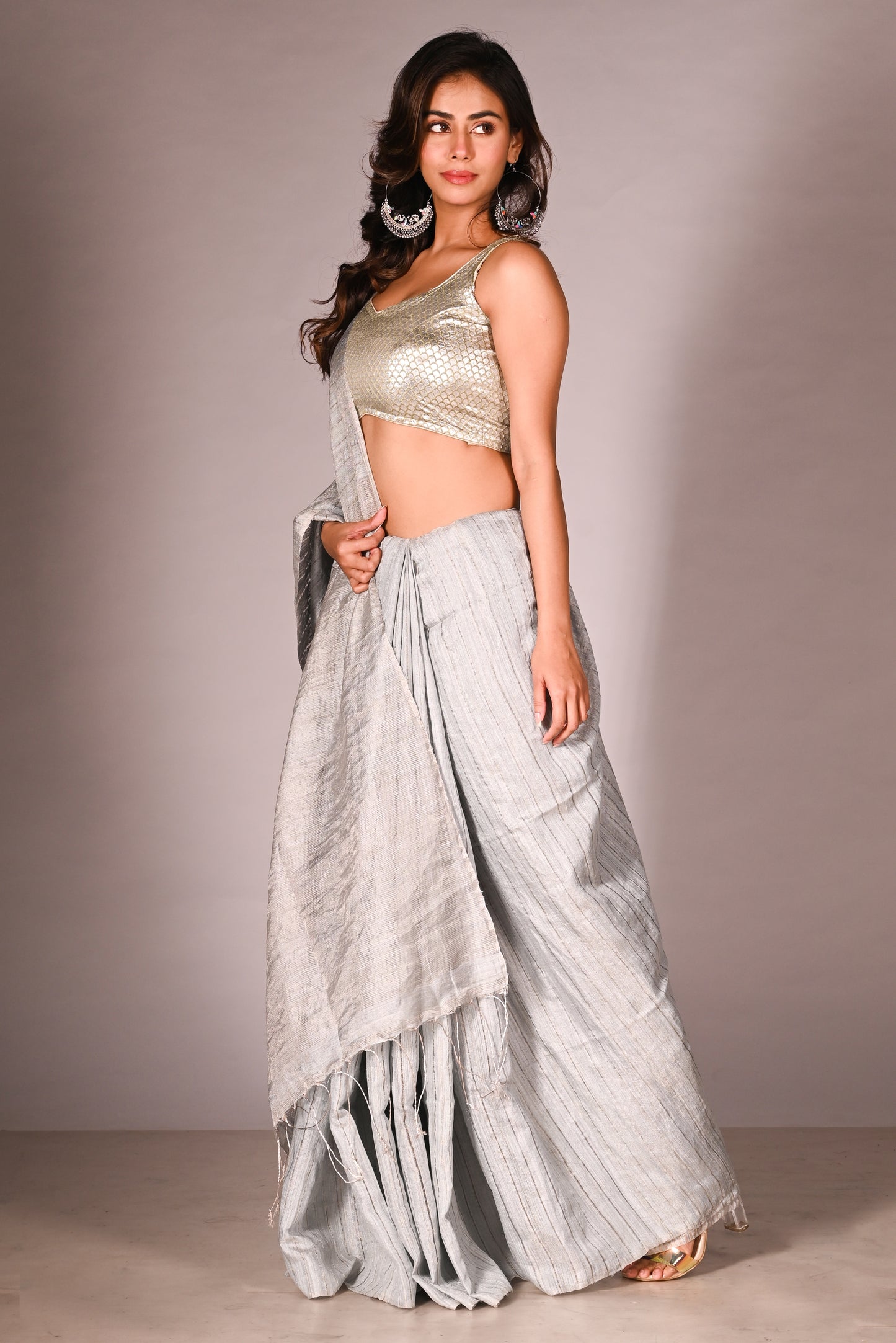 White Pure Matka Tissue Handloom Saree