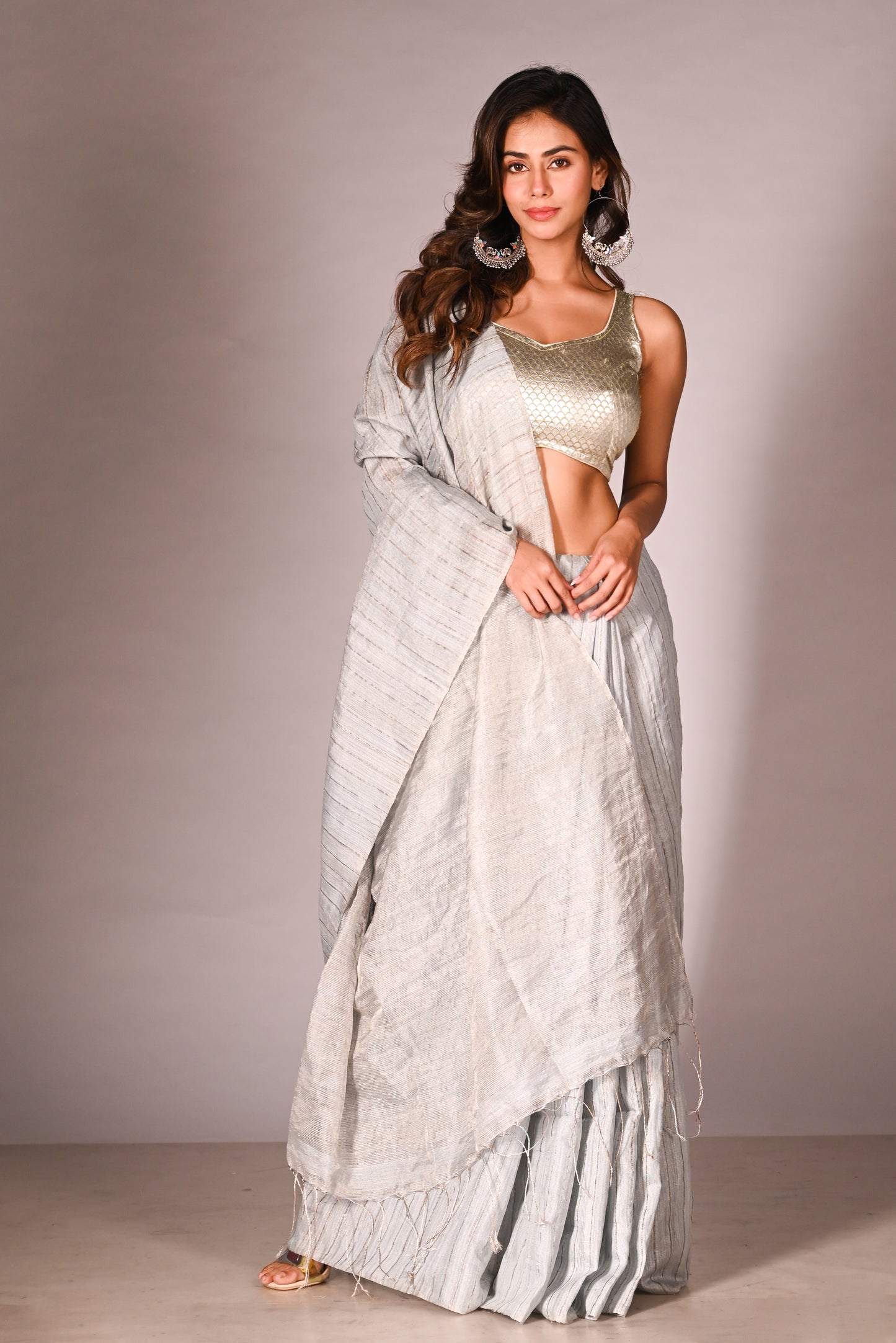 White Pure Matka Tissue Handloom Saree