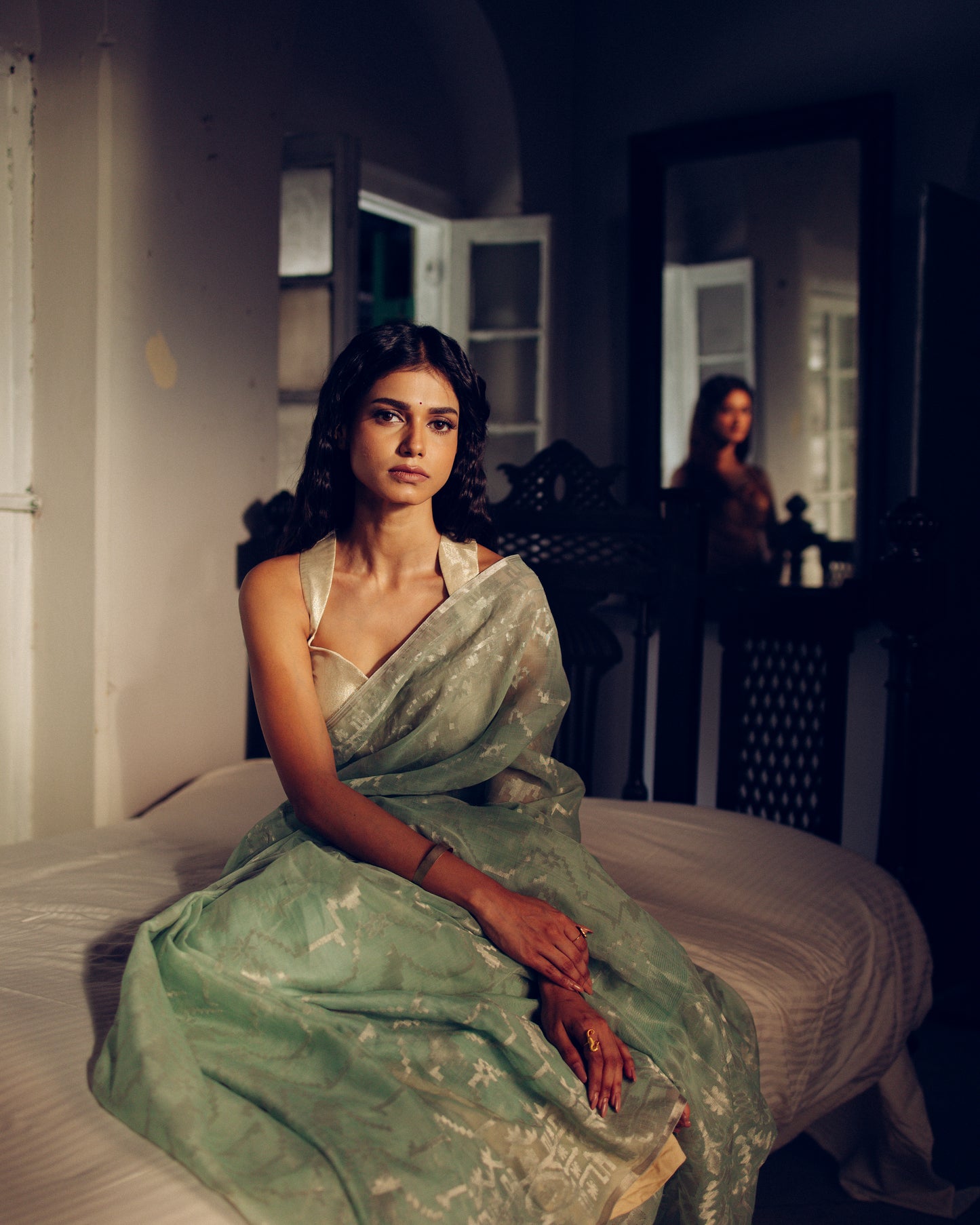 Blue Pure Organza Silk Traditional Jamdani Saree