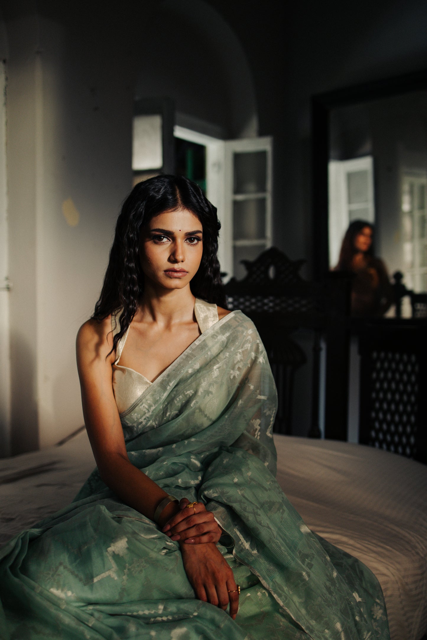 Blue Pure Organza Silk Traditional Jamdani Saree