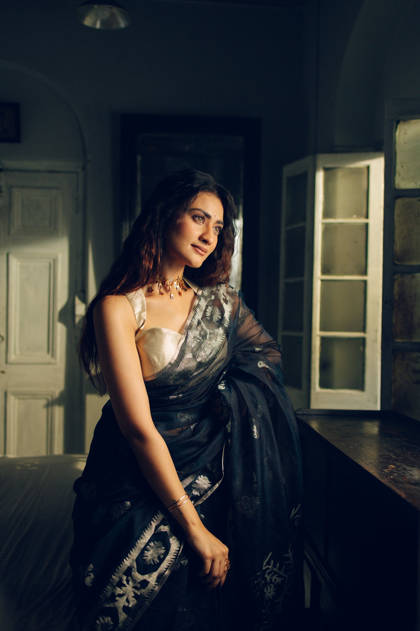 Blue Pure Organza Traditional Jamdani Saree