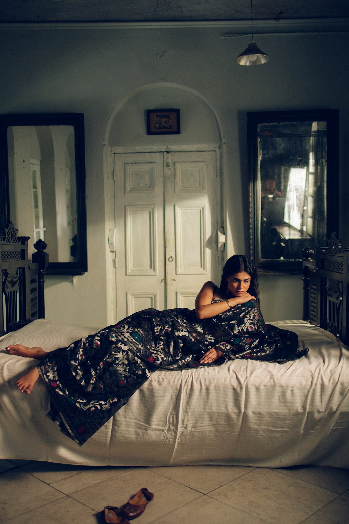 Black Pure Organza Silk Traditional Jamdani Saree