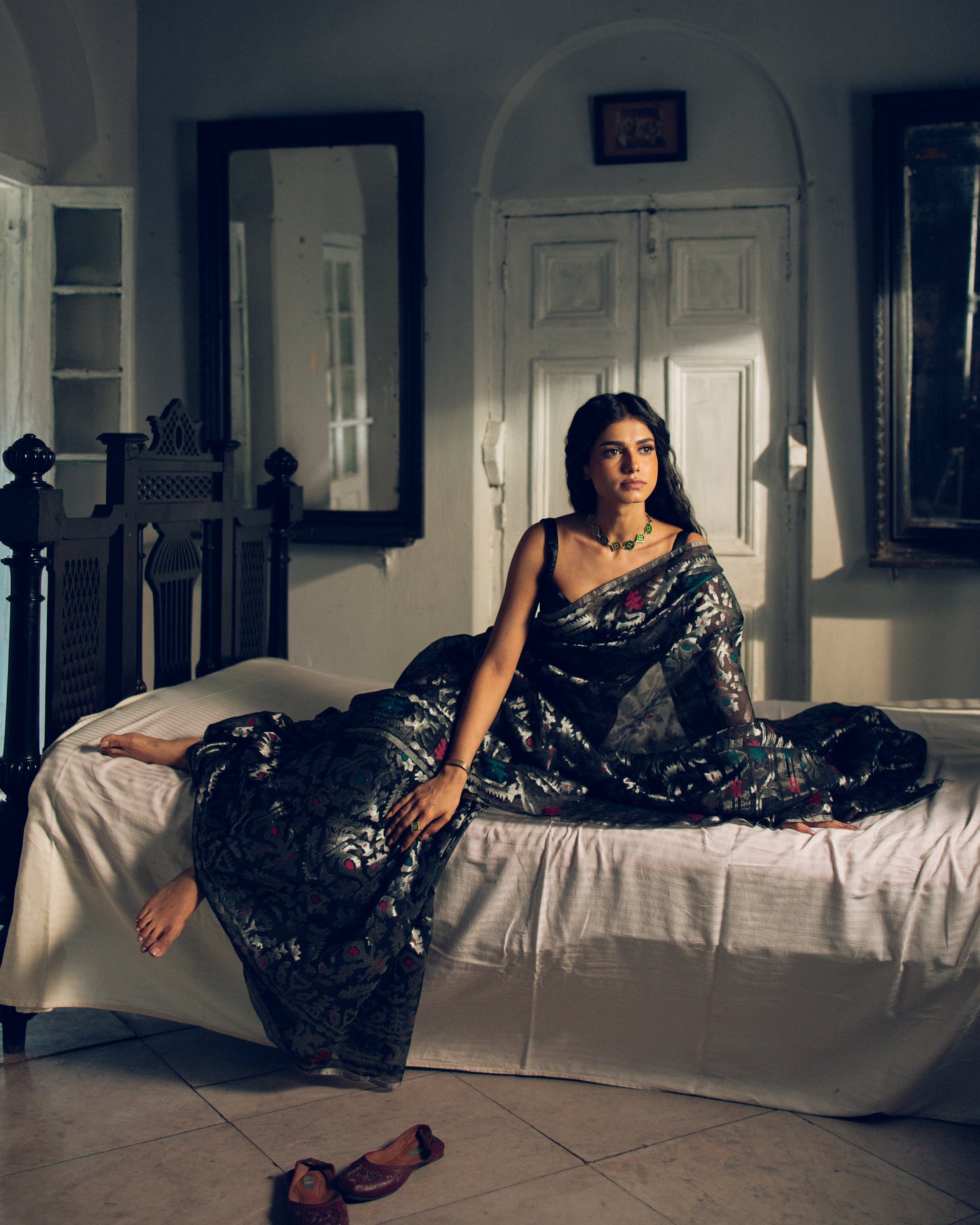 Black Pure Organza Silk Traditional Jamdani Saree