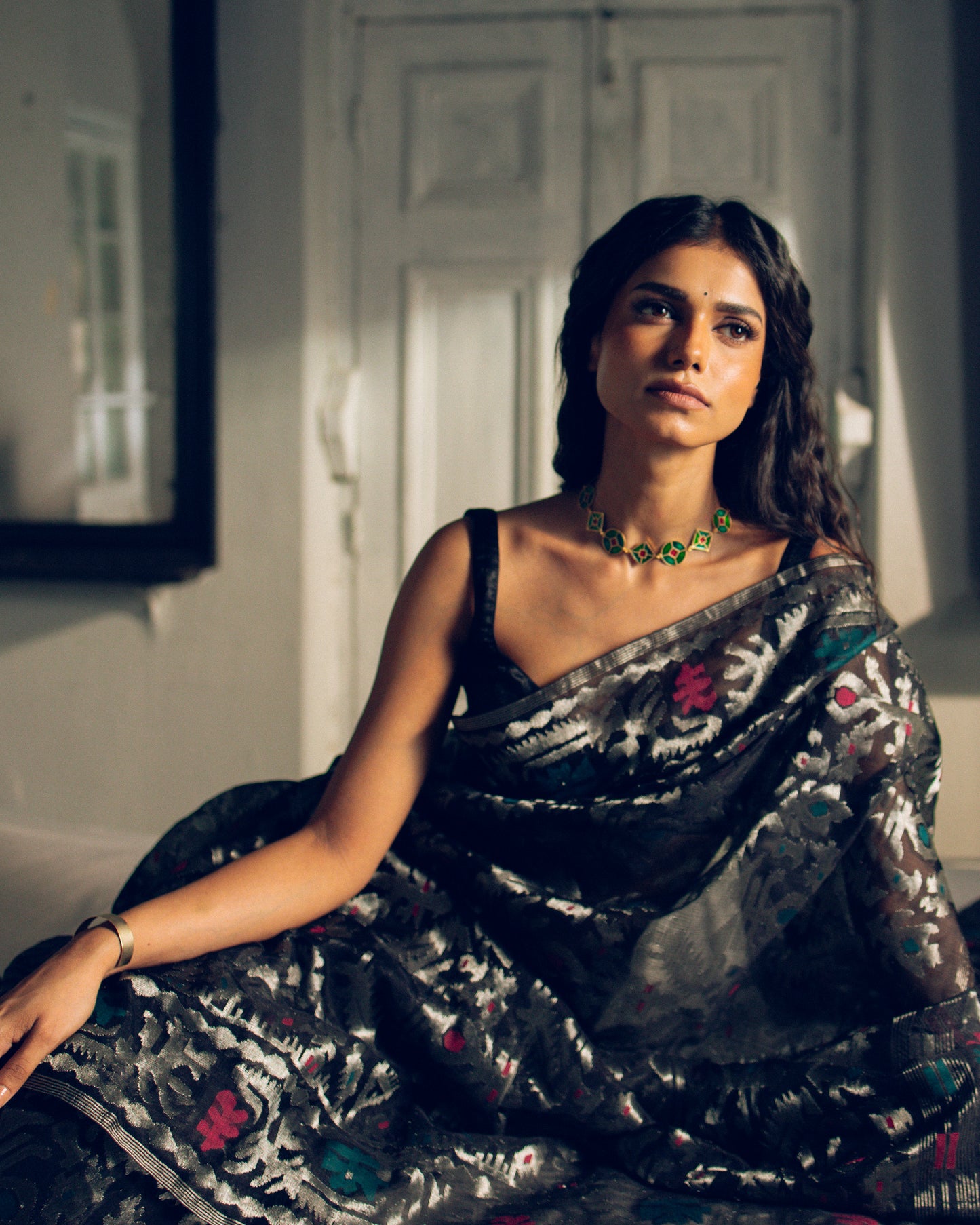 Black Pure Organza Silk Traditional Jamdani Saree