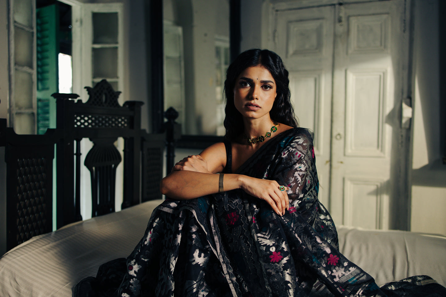 Black Pure Organza Silk Traditional Jamdani Saree