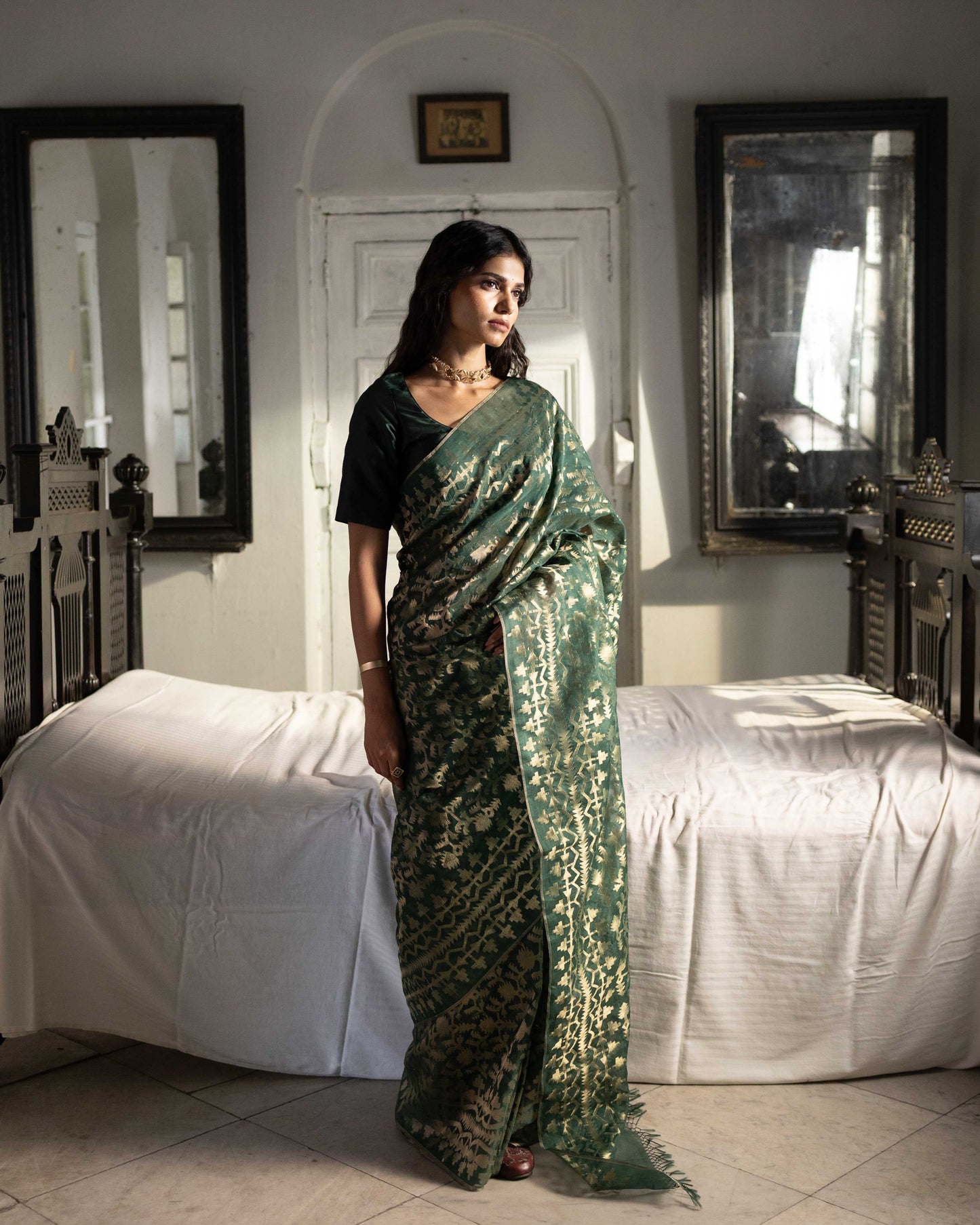 Green Pure Organza Silk Traditional Jamdani Saree