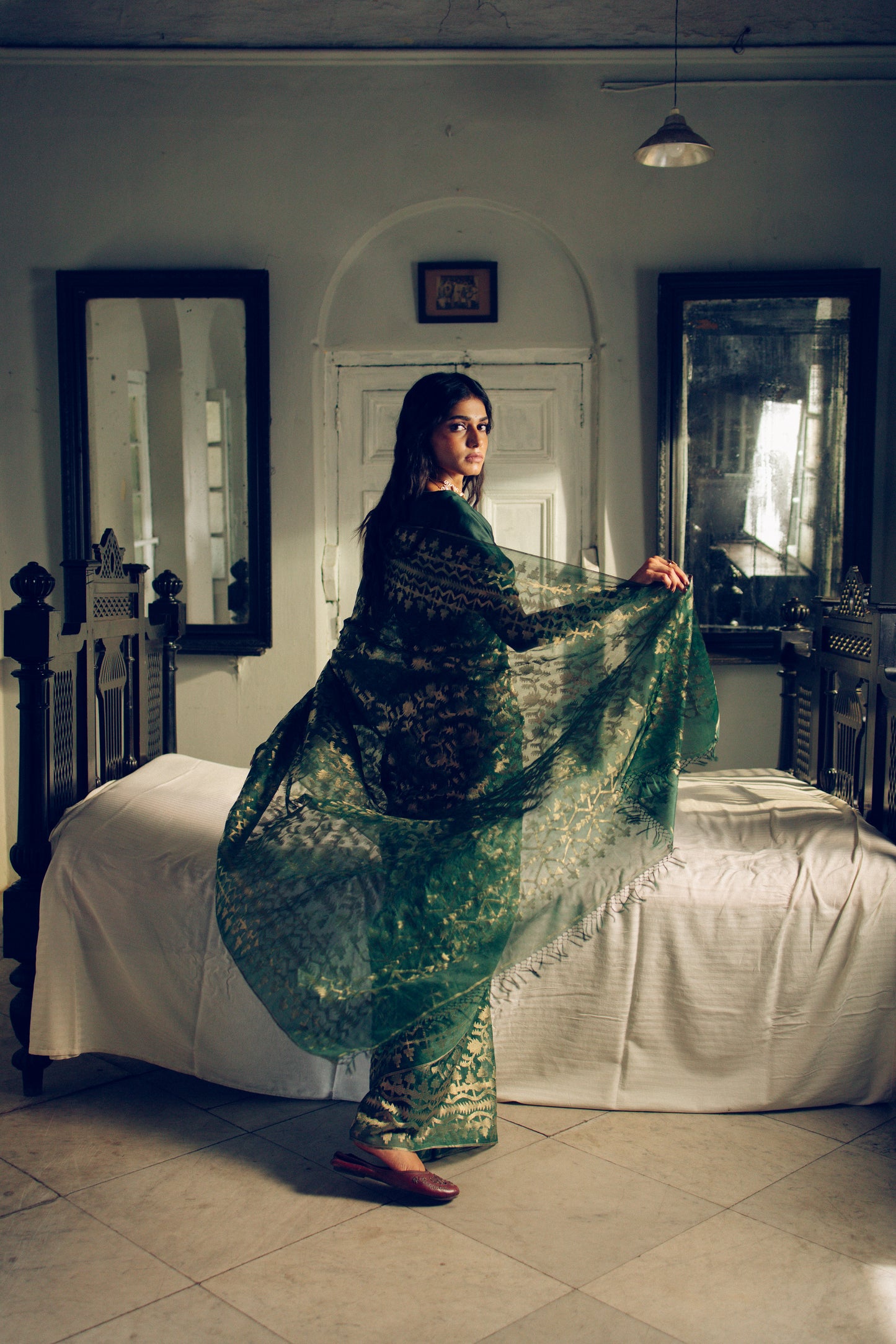 Green Pure Organza Silk Traditional Jamdani Saree