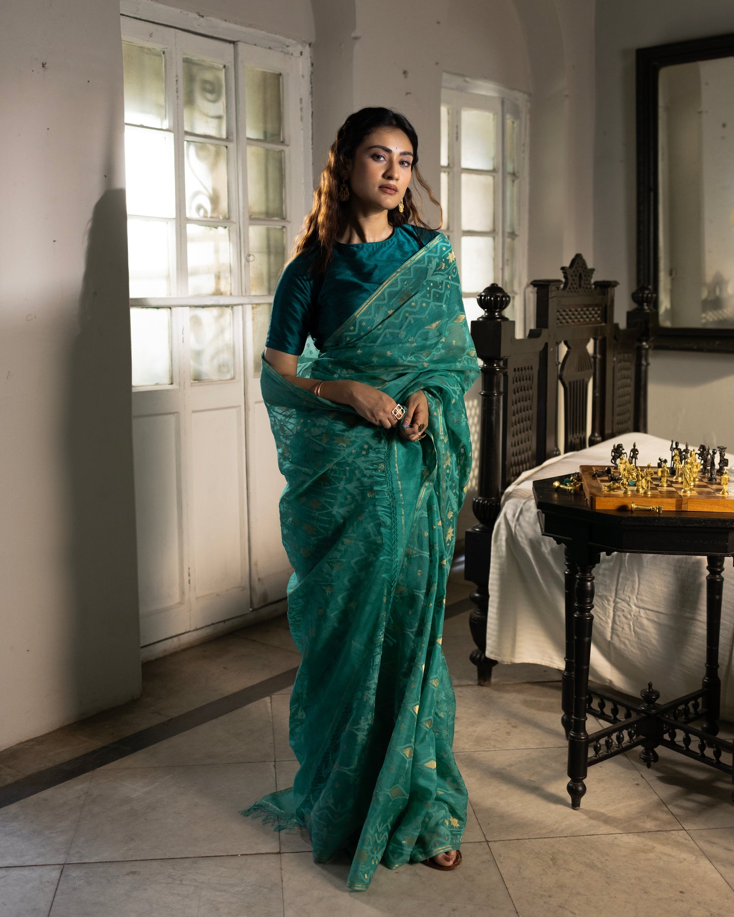Green Pure Organza Silk Traditional Jamdani Saree