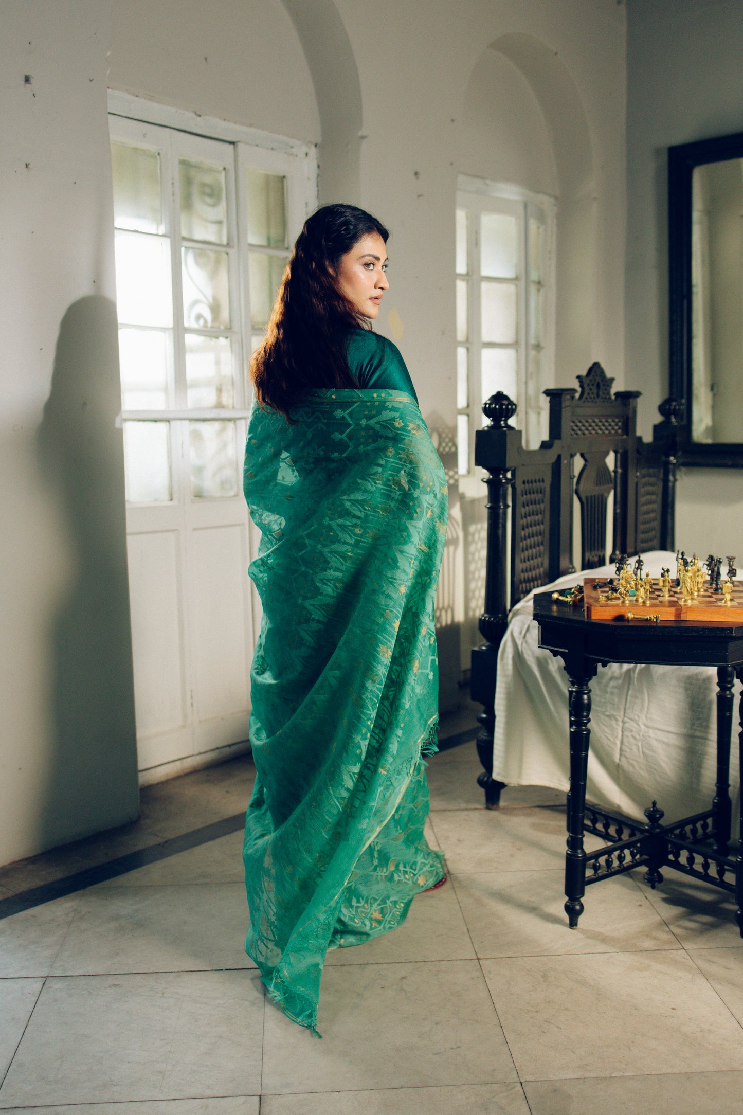 Green Pure Organza Silk Traditional Jamdani Saree
