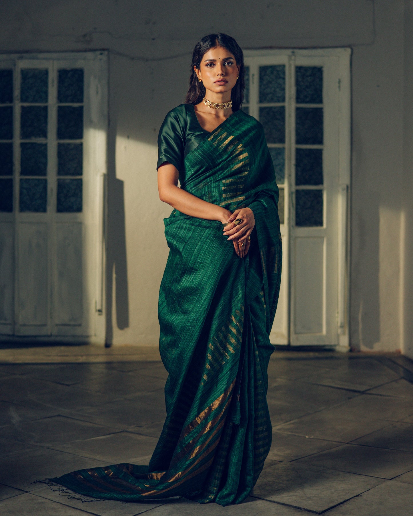 Green Pure Matka Silk Jamdani Handloom Saree