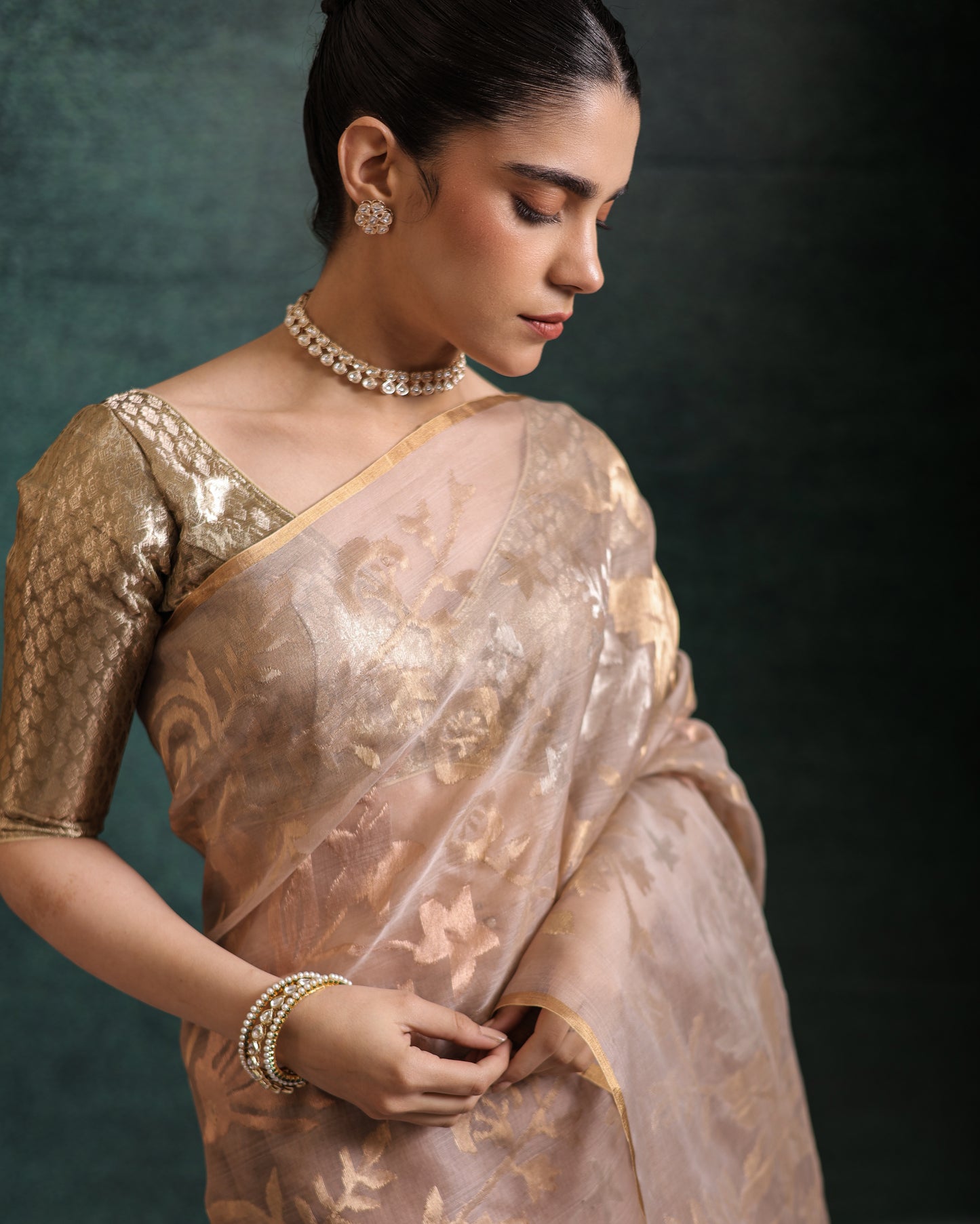 Brown Pure Organza Silk Jamdani Handloom Saree
