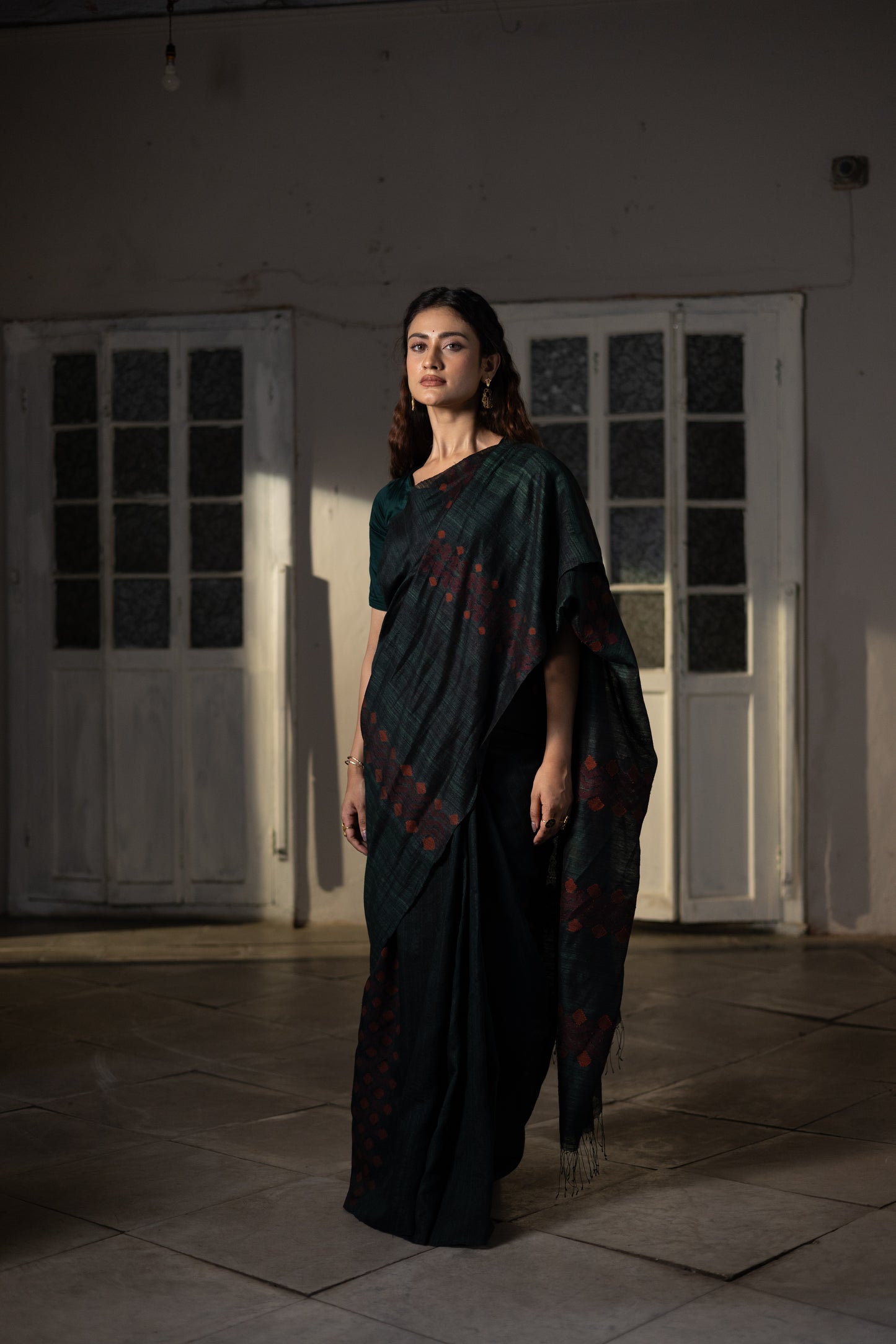 Green Pure Matka Silk Jamdani Handloom Saree
