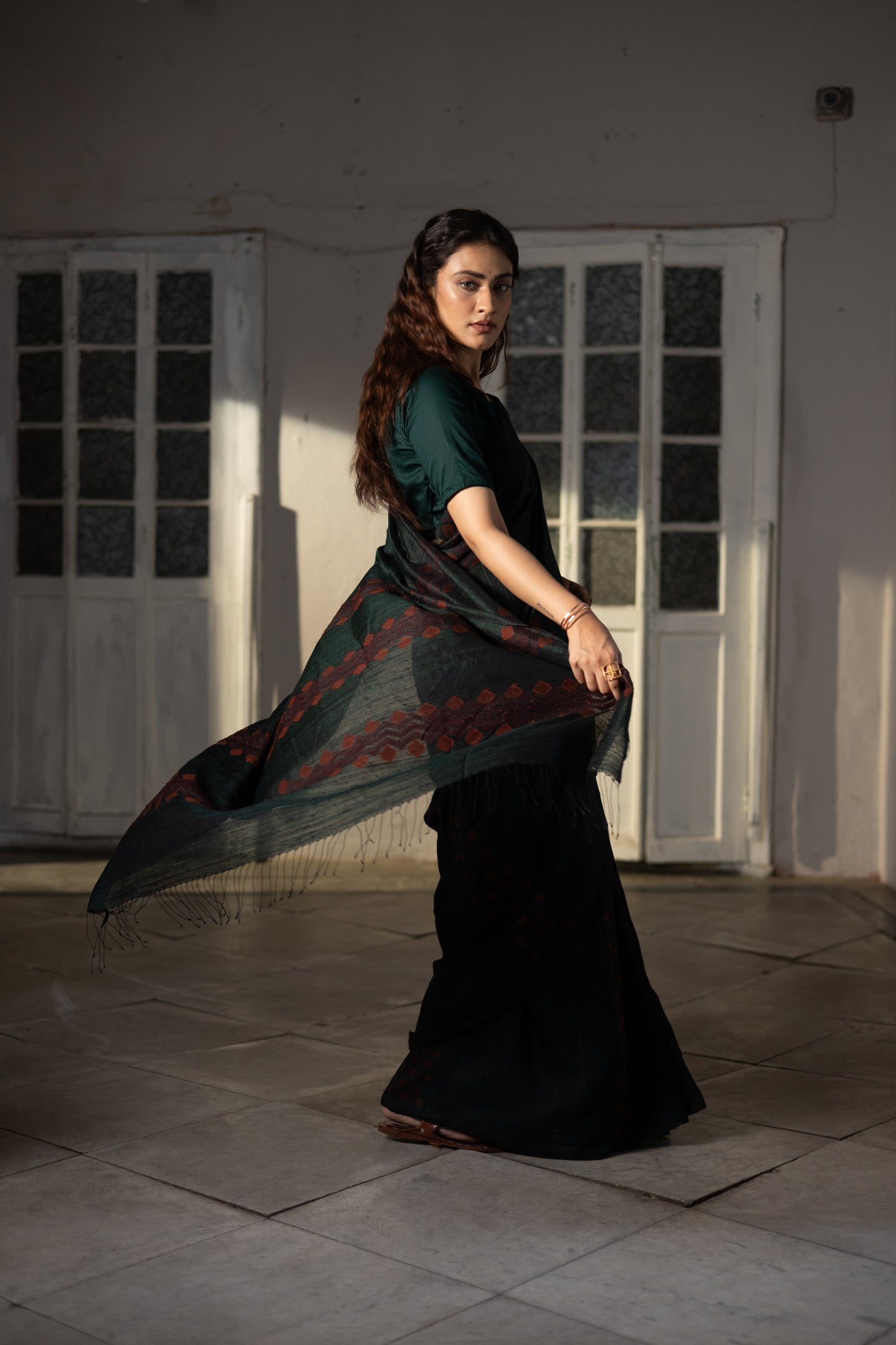 Green Pure Matka Silk Jamdani Handloom Saree