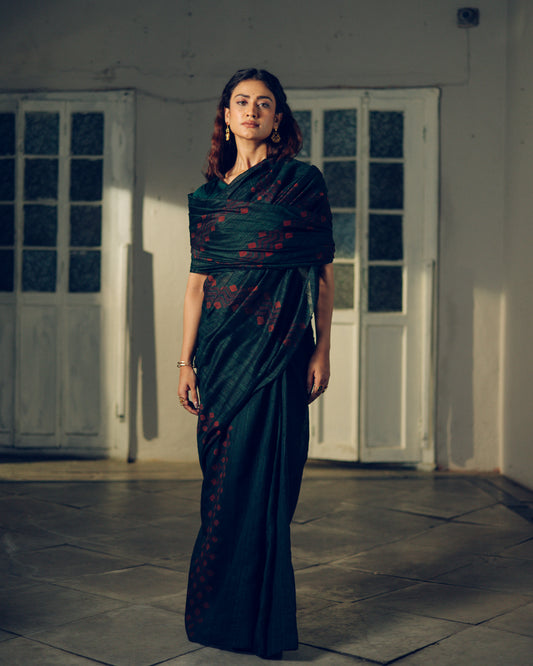 Green Pure Matka Silk Jamdani Handloom Saree