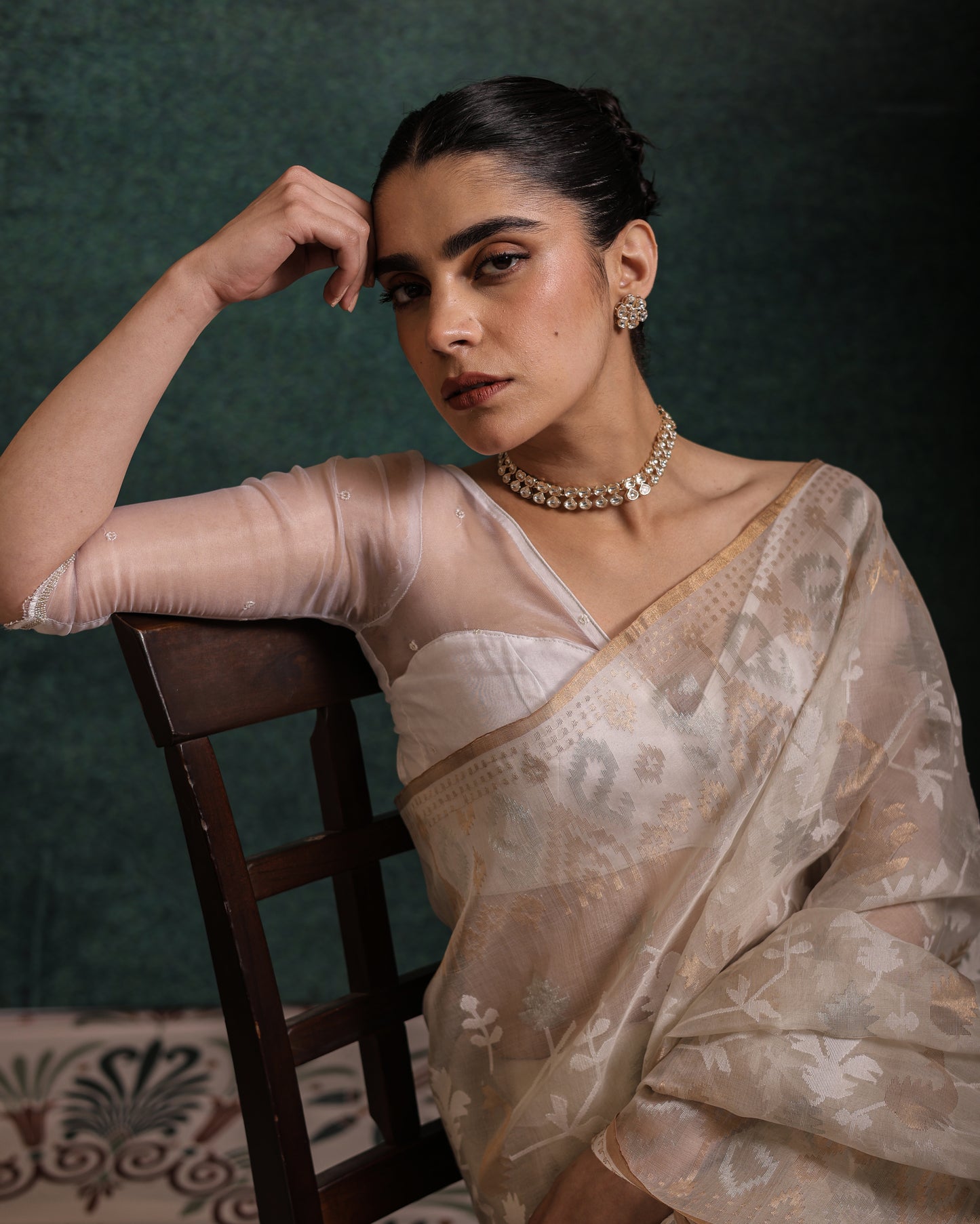 White Pure Organza Traditional Jamdani Handloom Saree