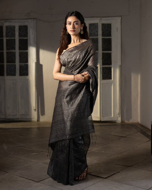Grey Pure Matka Silk Handloom Saree