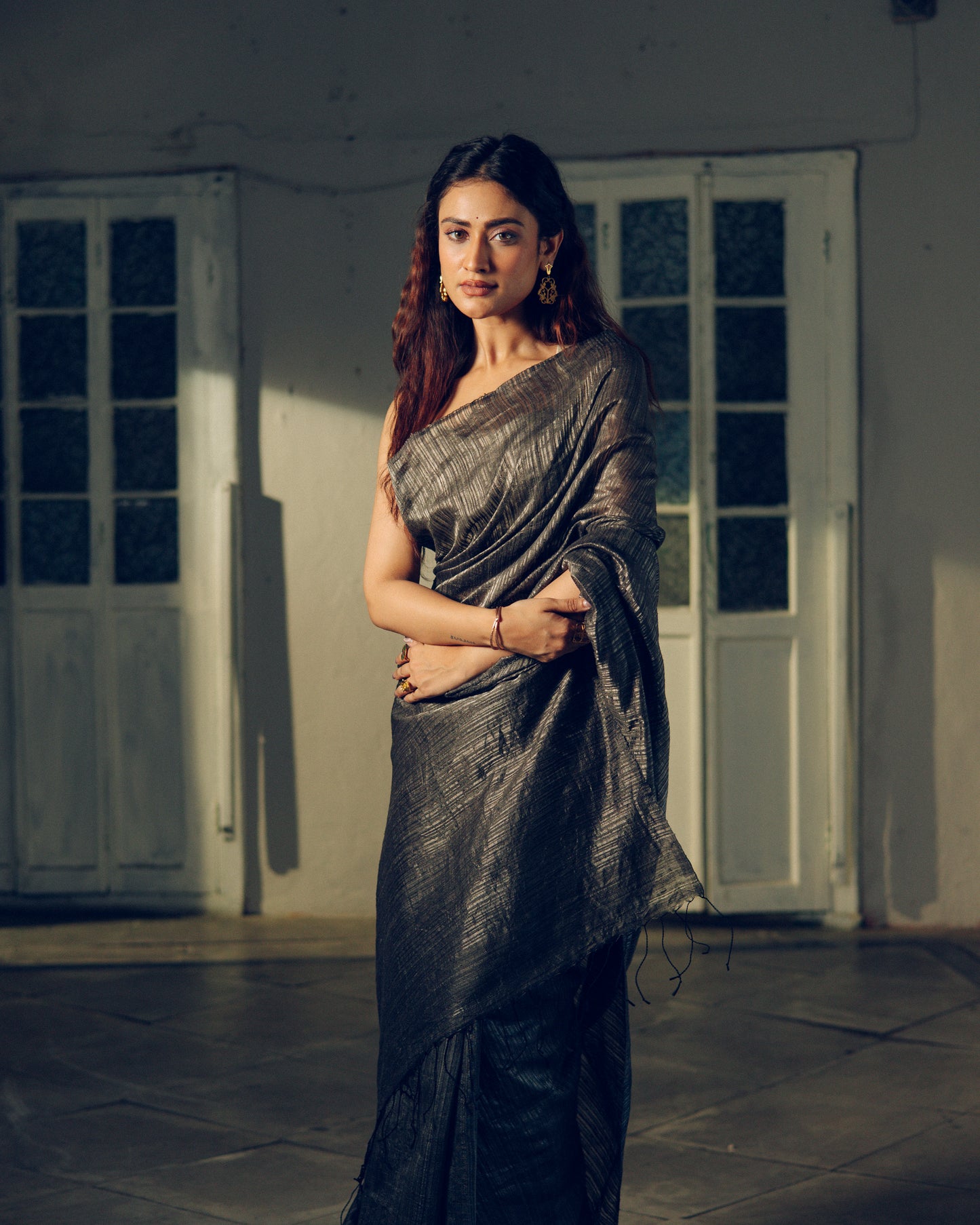 Grey Pure Matka Silk Handloom Saree