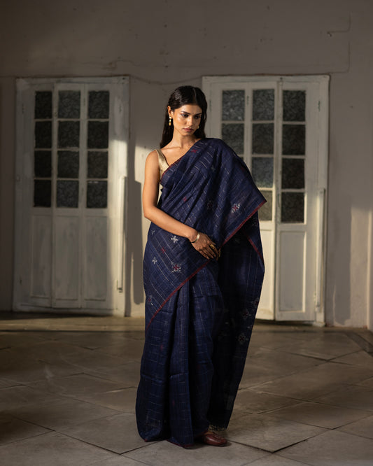 Blue Pure Matka Silk Jamdani Handloom Saree