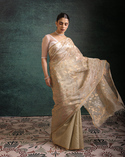 Green Pure Organza Silk Jamdani Handloom Saree