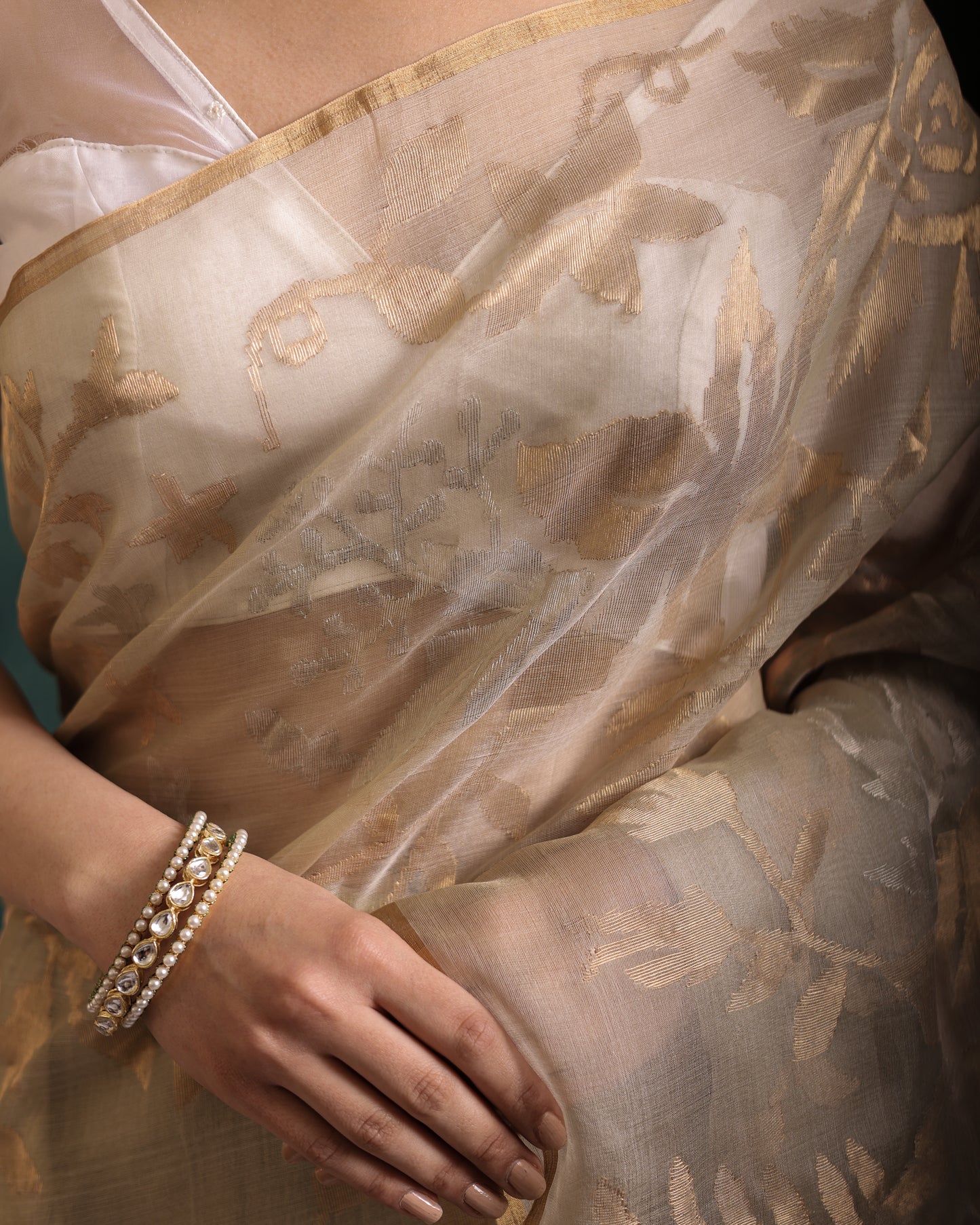 Green Pure Organza Silk Jamdani Handloom Saree