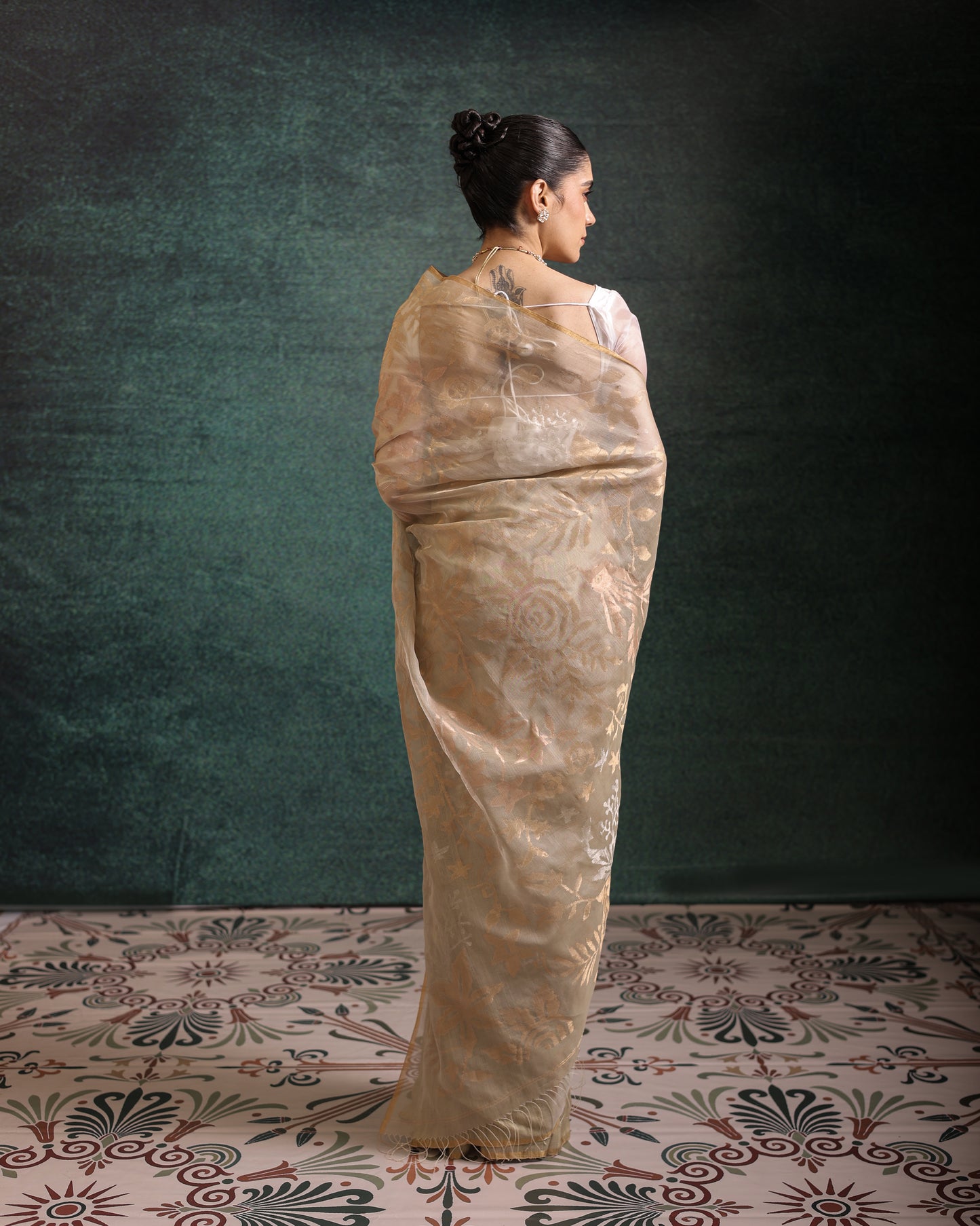 Green Pure Organza Silk Jamdani Handloom Saree