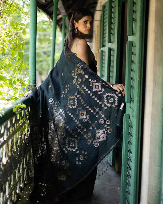Green Pure Matka Silk Jamdani Handloom Saree