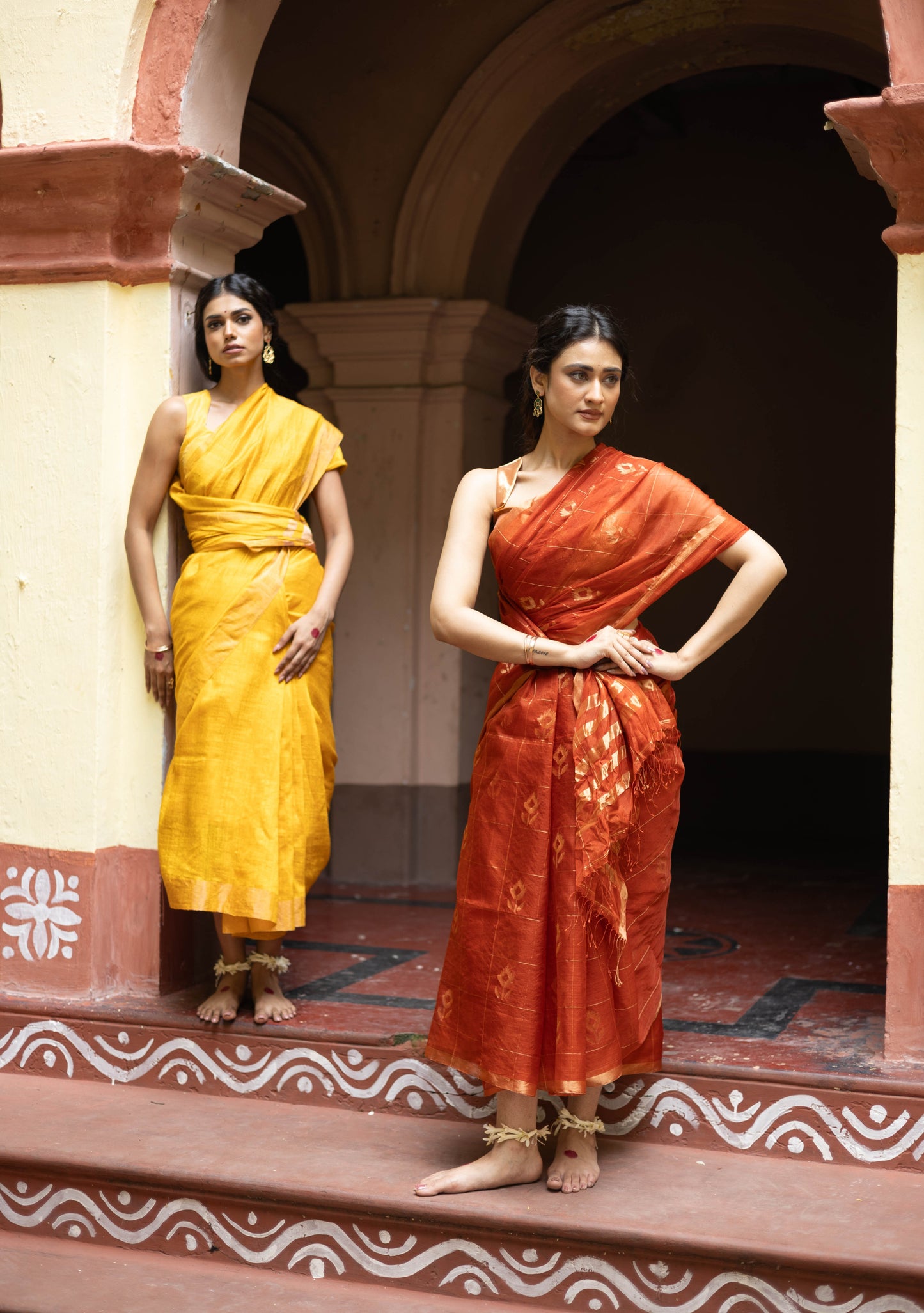 Orange Pure Organza Silk Jamdani Handloom Saree