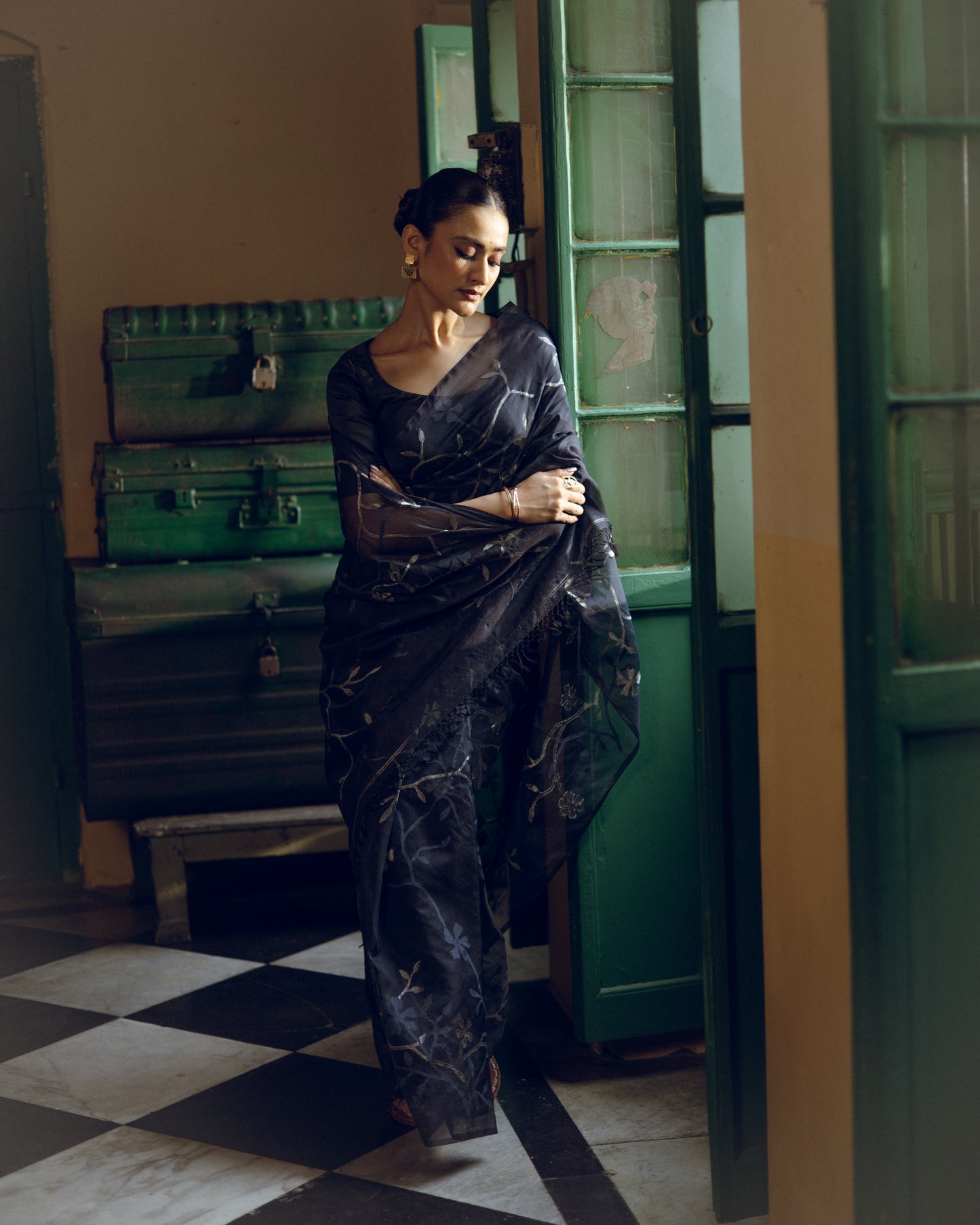 Blue Pure Organza Silk Jamdani Handloom Saree