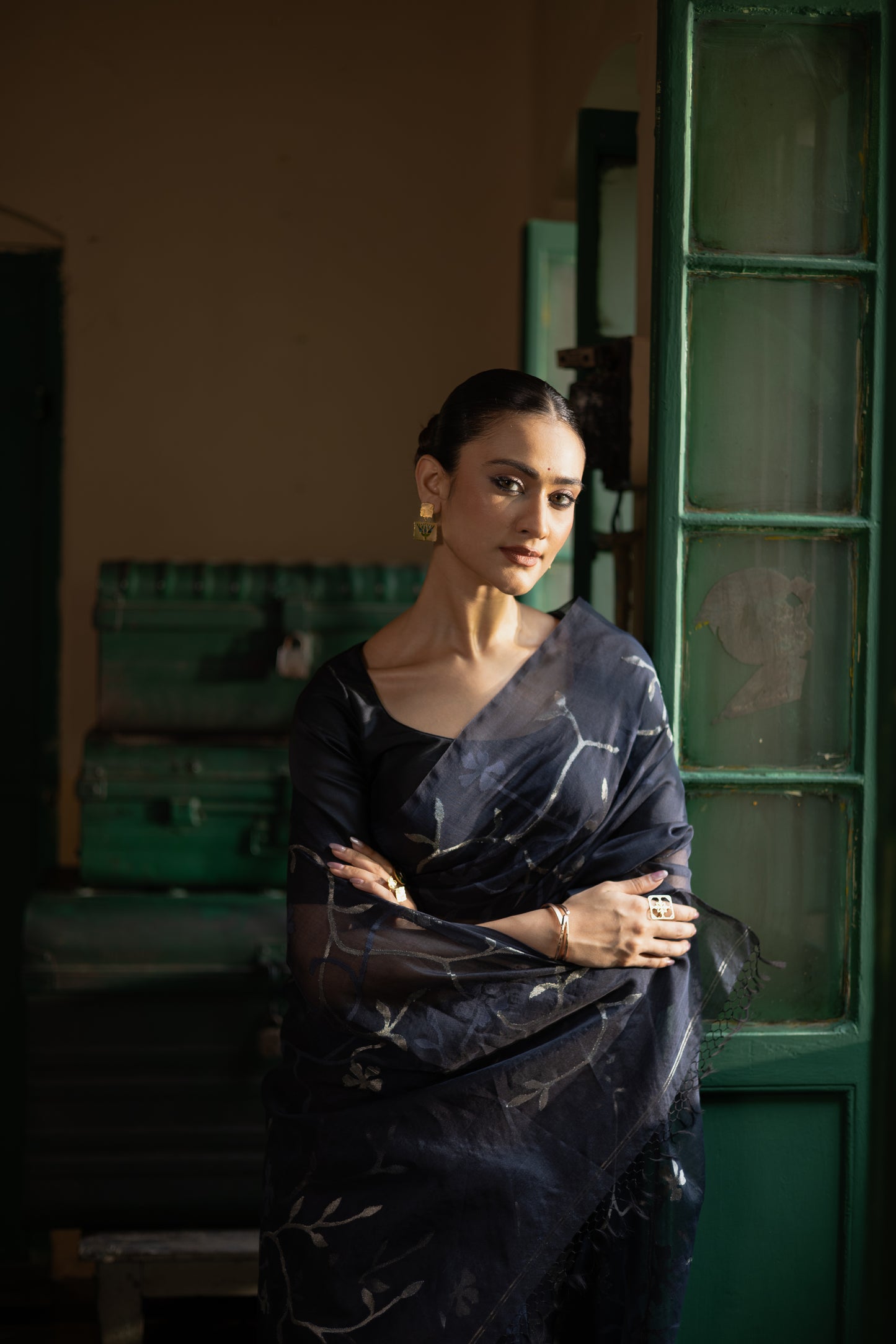 Blue Pure Organza Silk Jamdani Handloom Saree