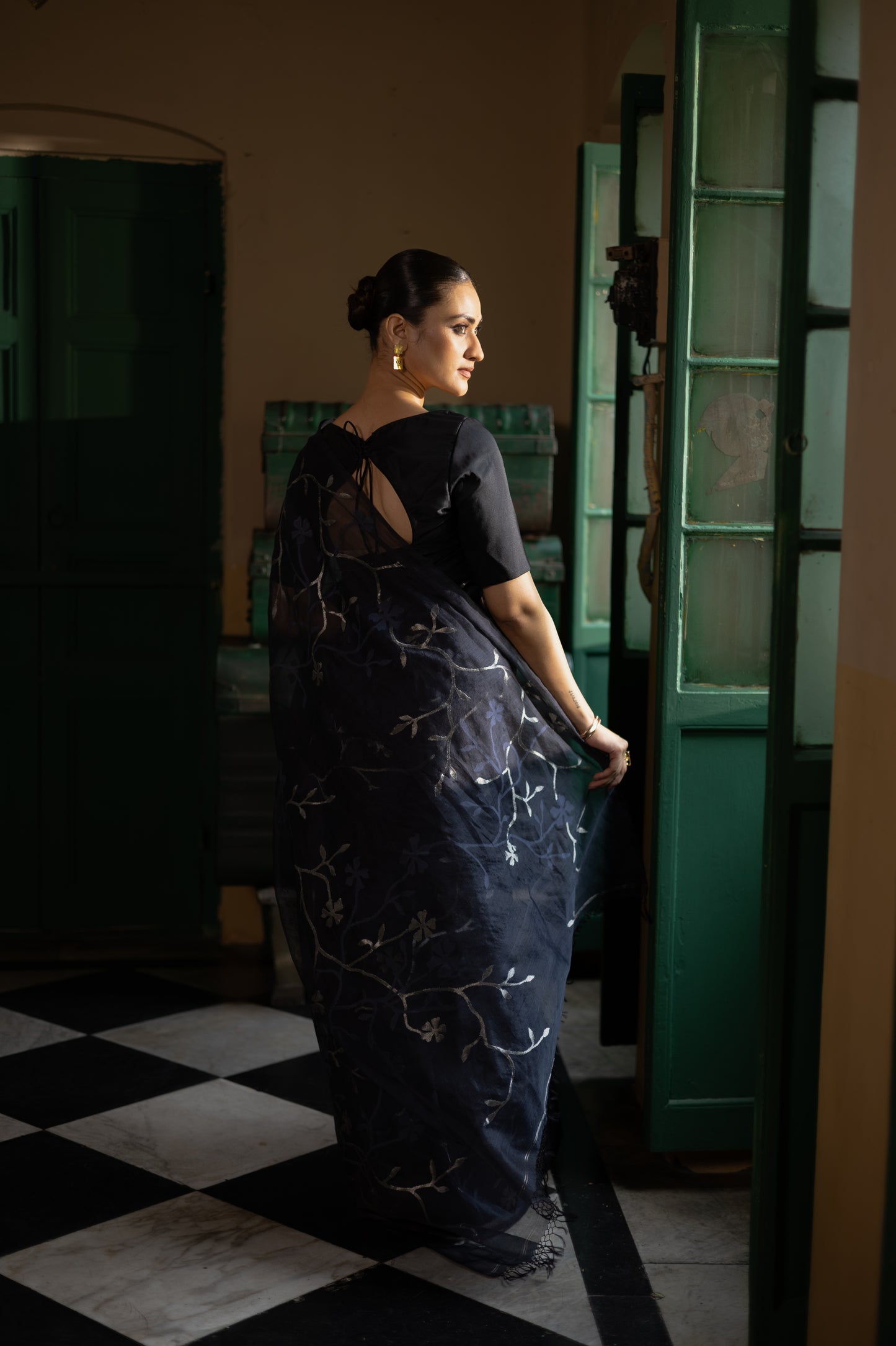 Blue Pure Organza Silk Jamdani Handloom Saree