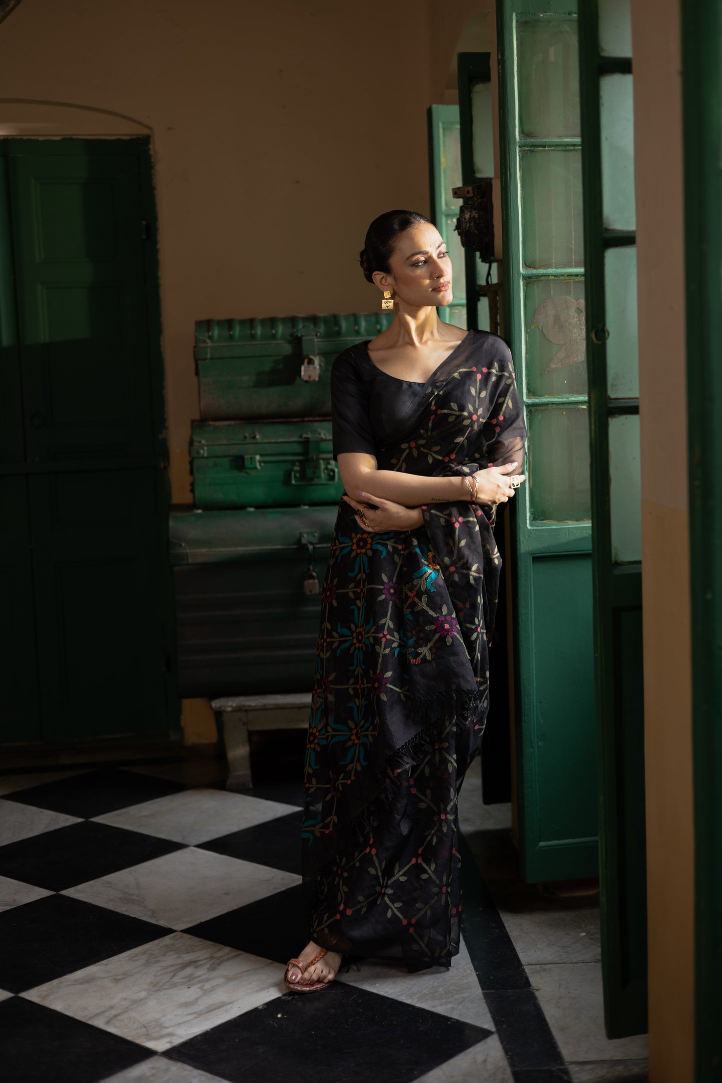 Black Pure Organza Silk Jamdani Handloom Saree