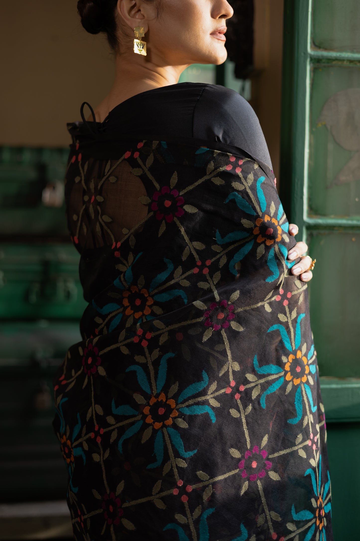 Black Pure Organza Silk Jamdani Handloom Saree