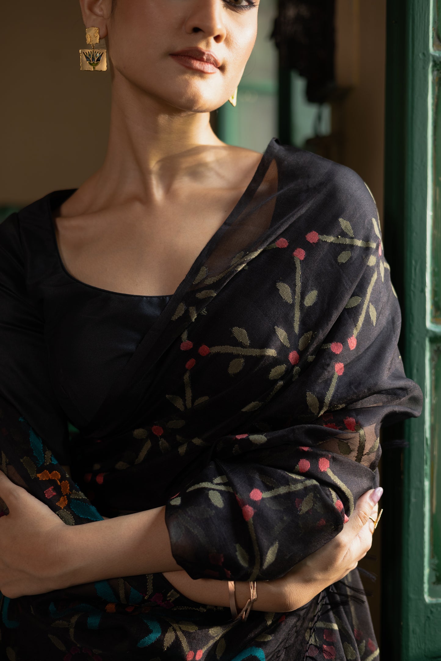 Black Pure Organza Silk Jamdani Handloom Saree
