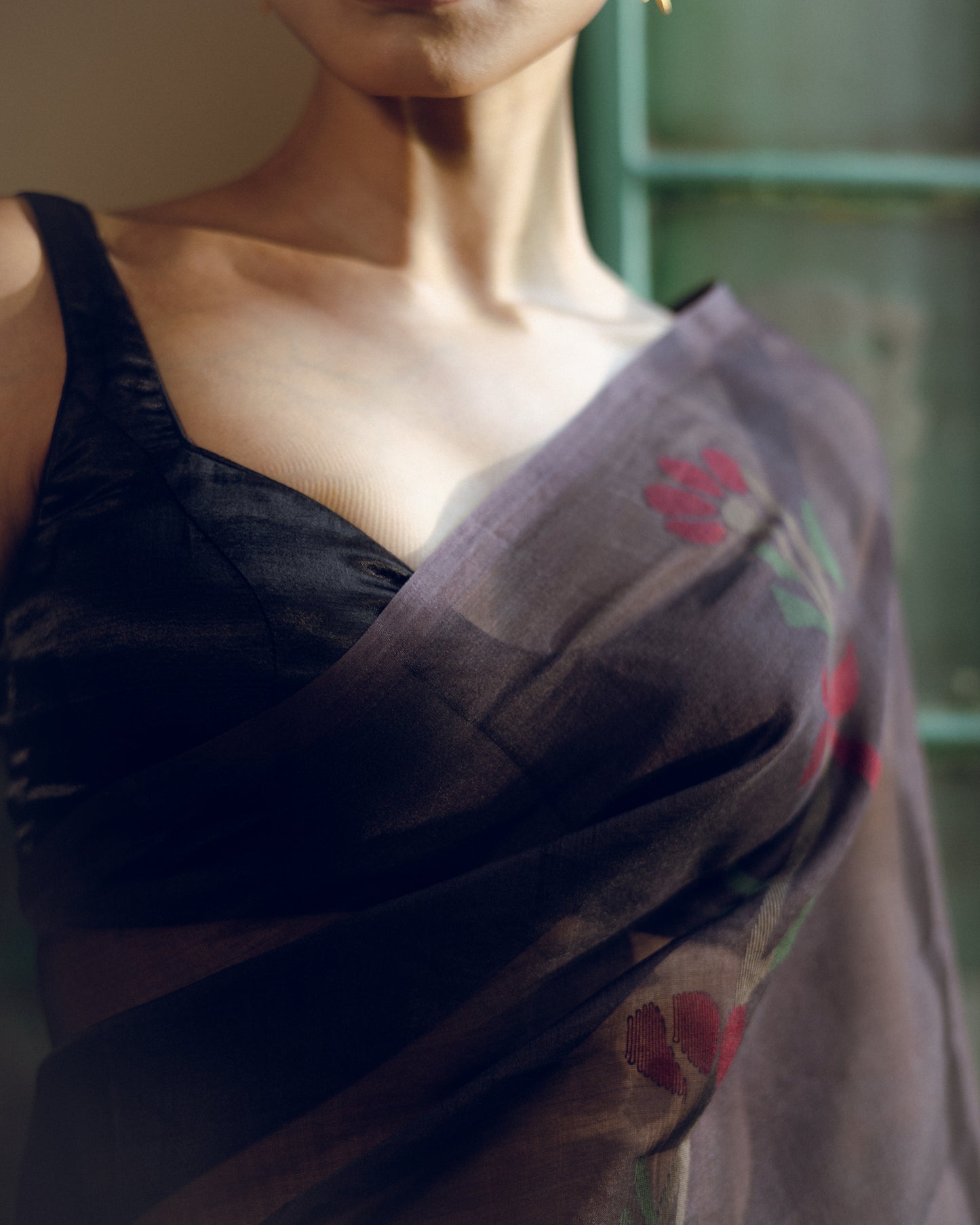 Brown Pure Organza Silk Jamdani Handloom Saree
