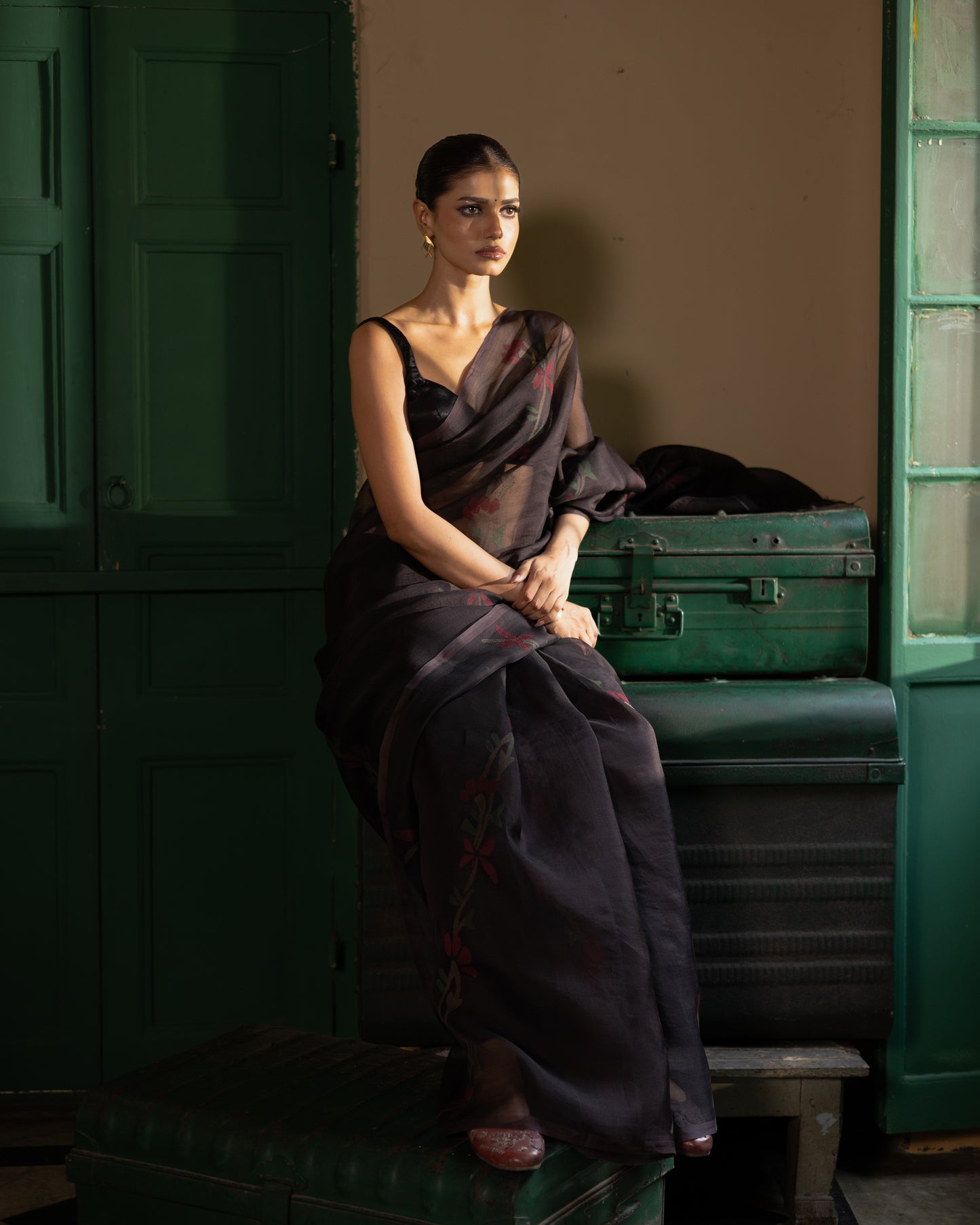 Brown Pure Organza Silk Jamdani Handloom Saree