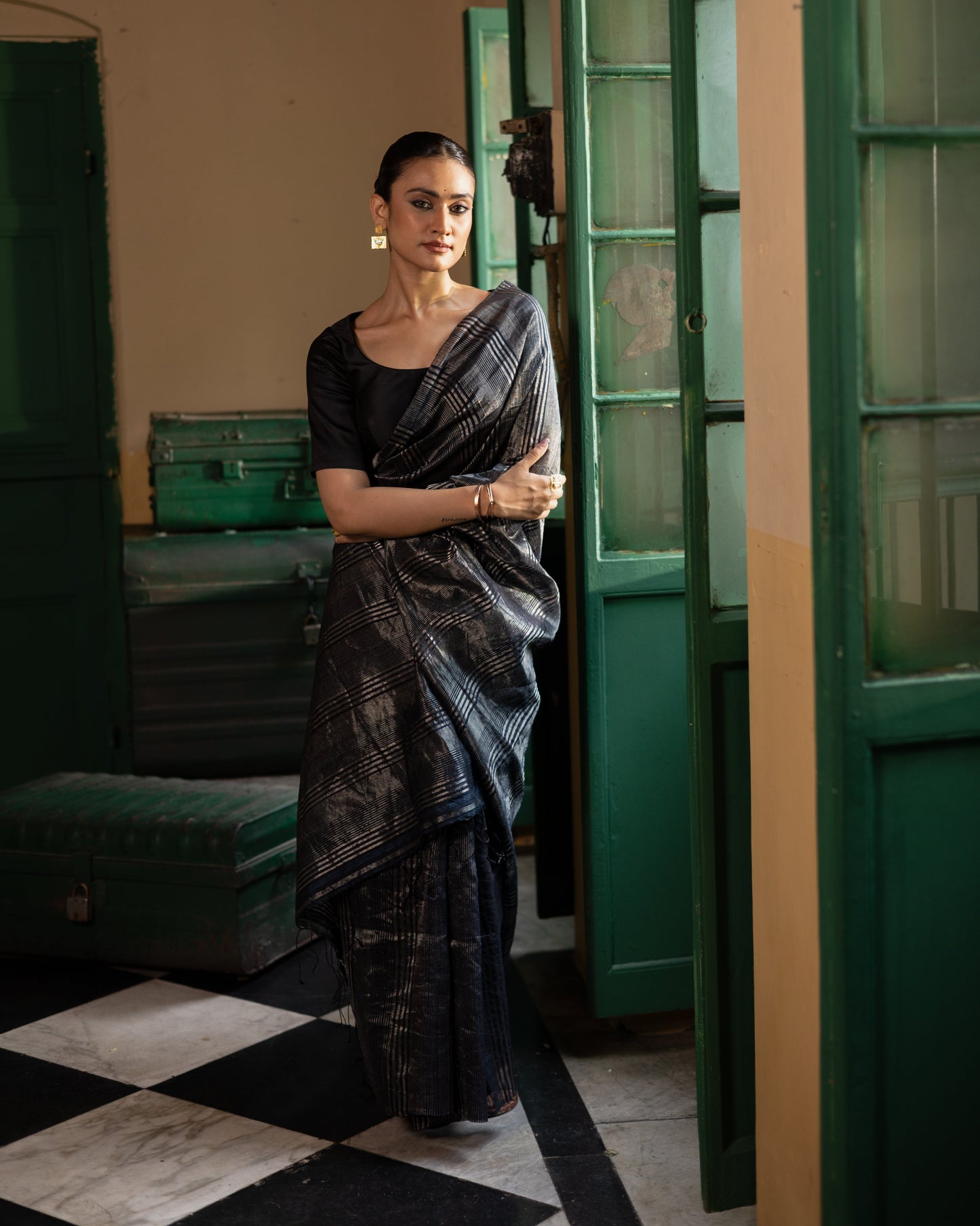 Blue Pure Tissue Matka Handloom Saree