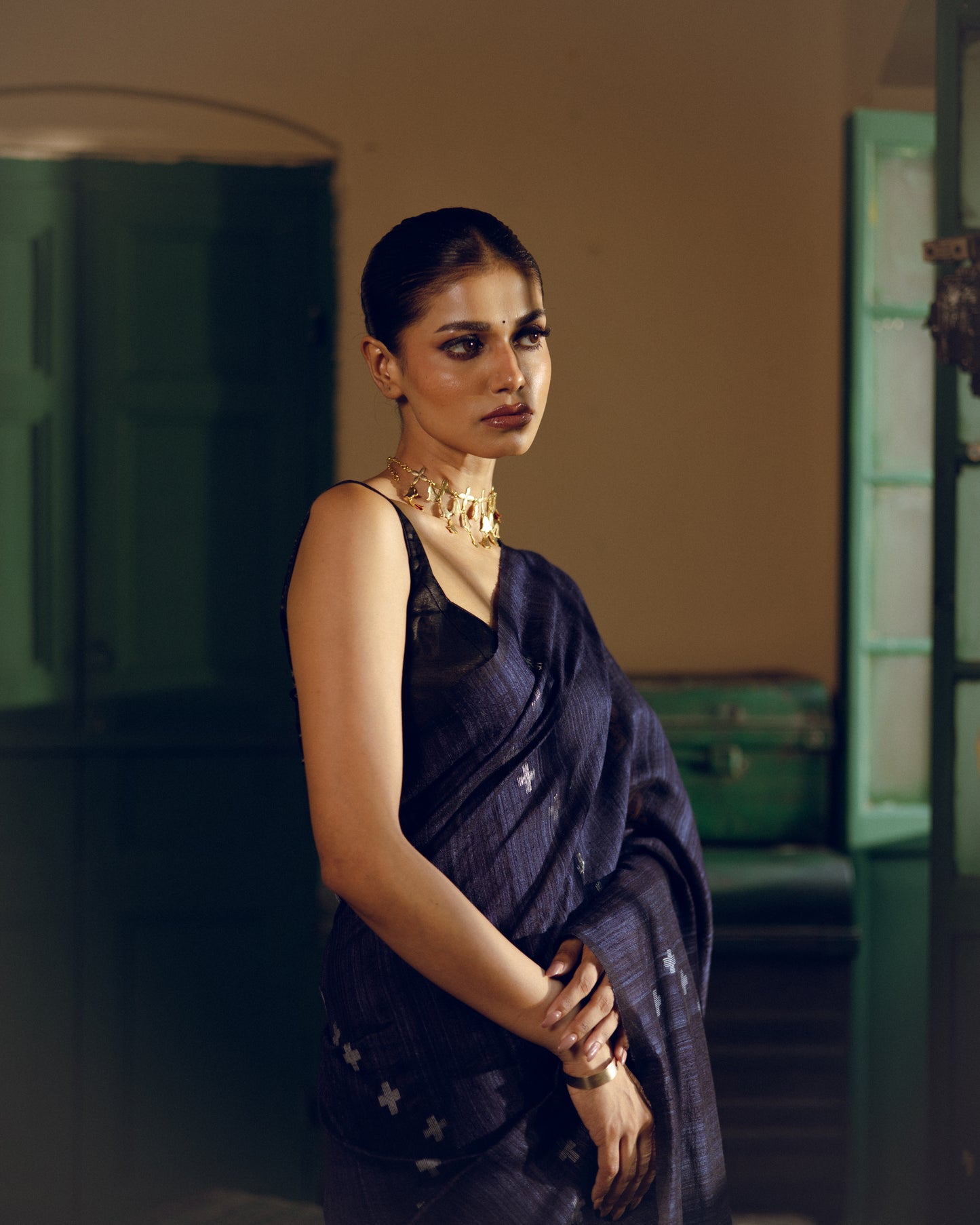 Indigo Pure Matka Silk Jamdani Handloom Saree