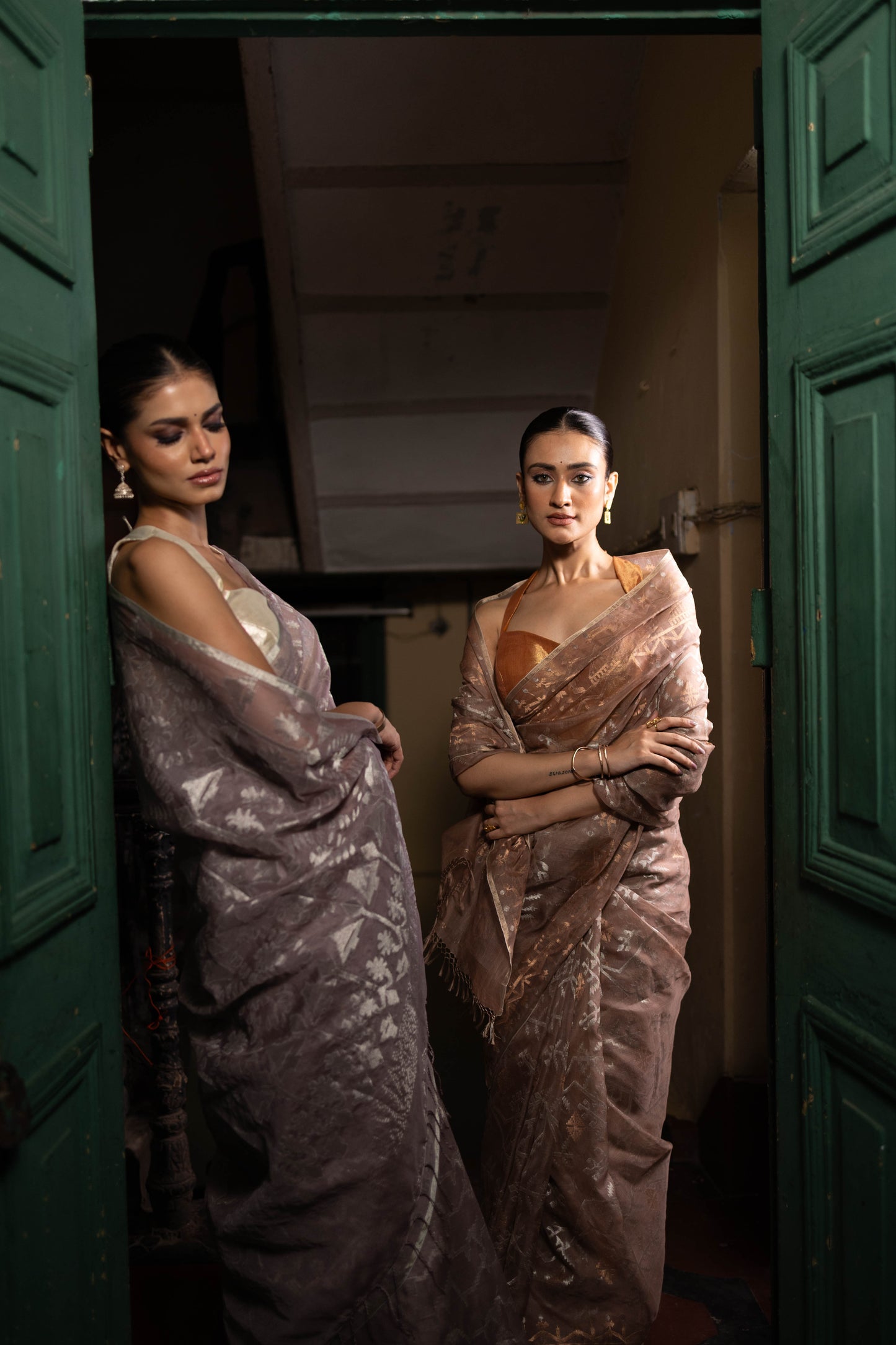 Brown Pure Organza Traditional Jamdani Saree