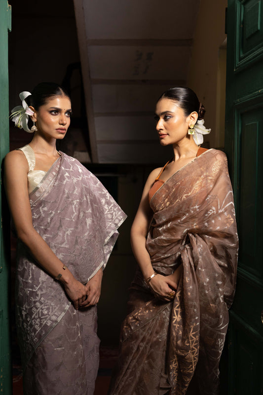 Brown Pure Organza Traditional Jamdani Saree