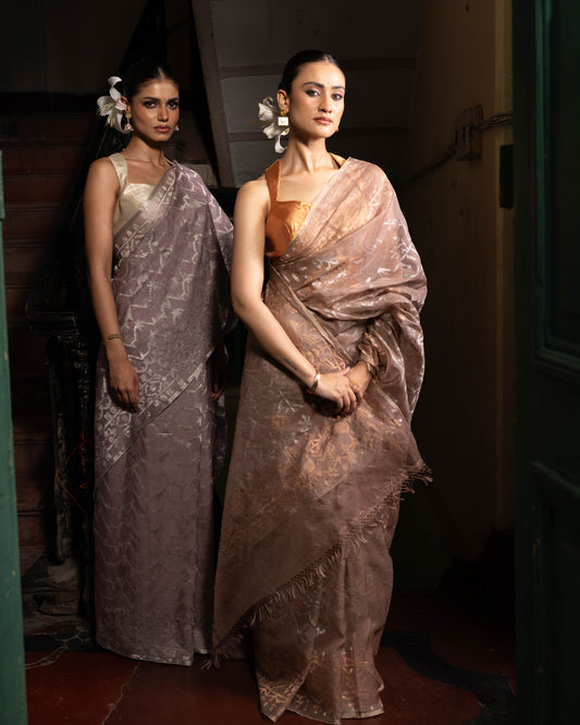 Brown Pure Organza Traditional Jamdani Saree