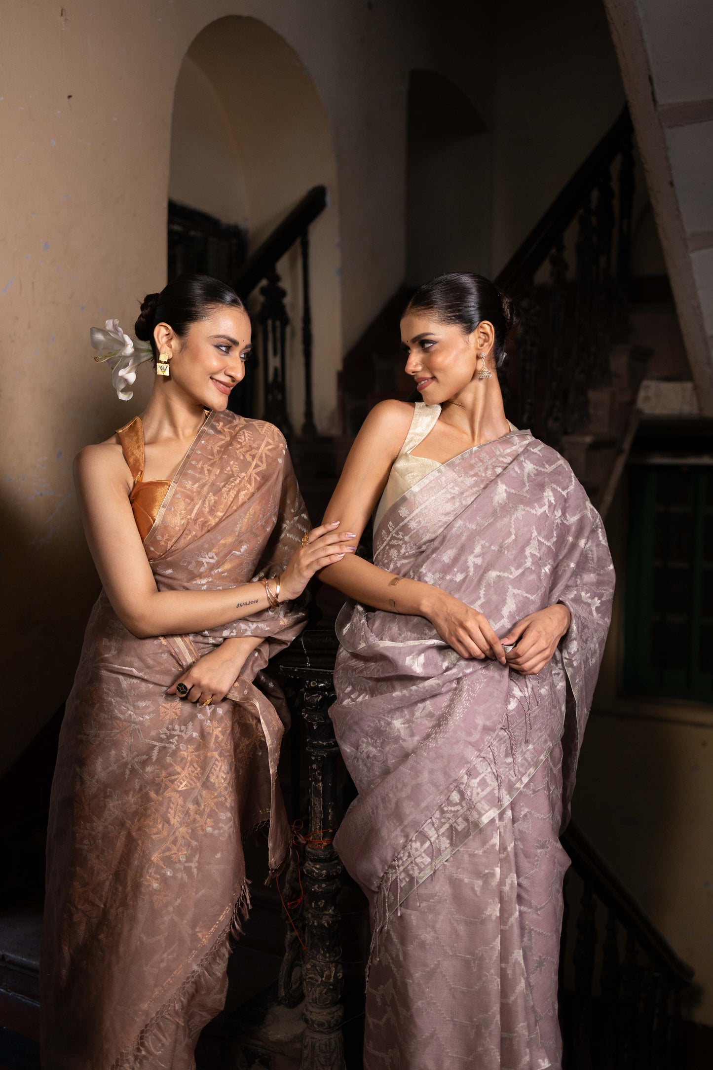Brown Pure Organza Traditional Jamdani Saree